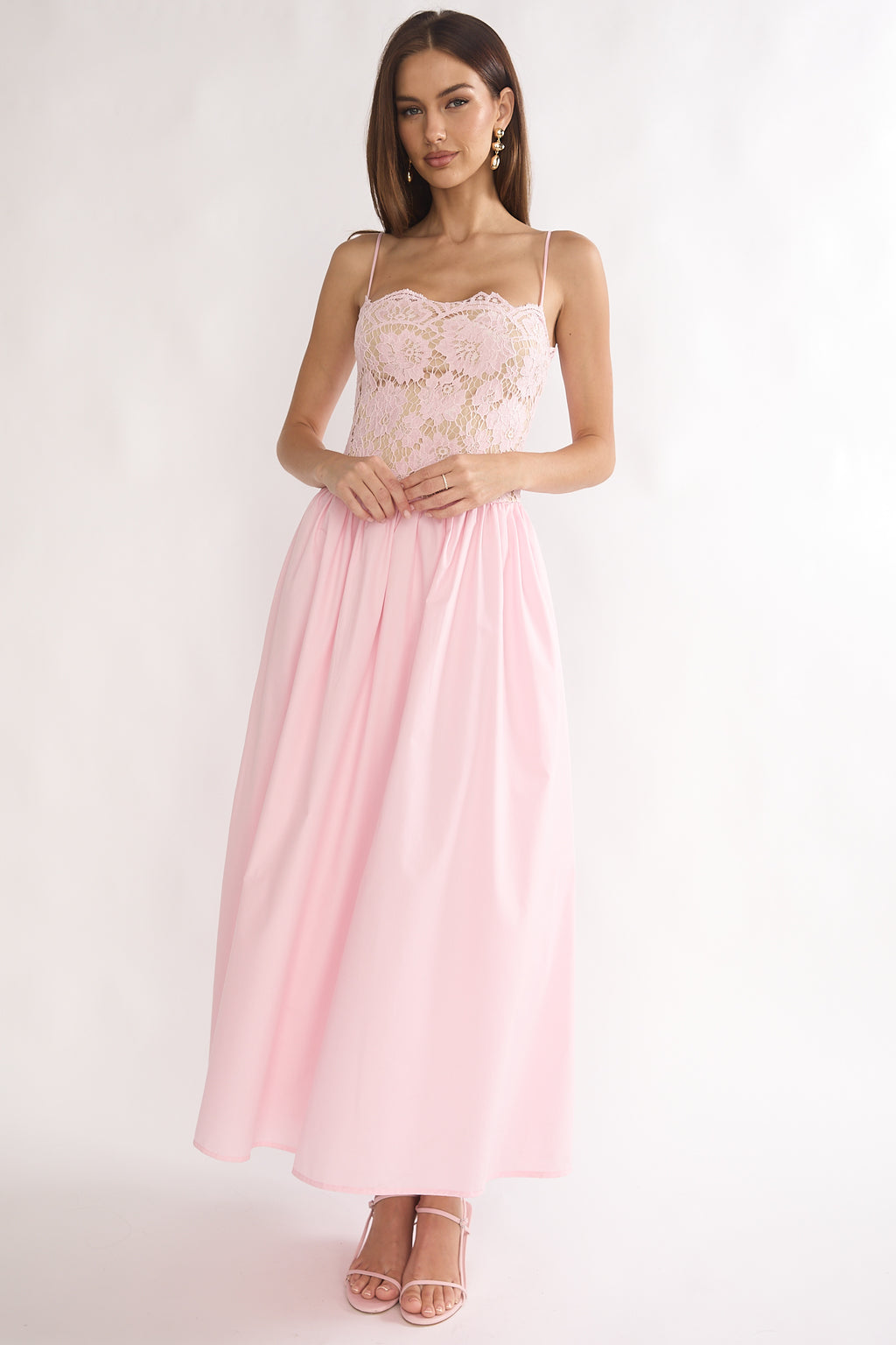 She's A Lady Lace Bodice Maxi Dress Pink by Selfie Leslie