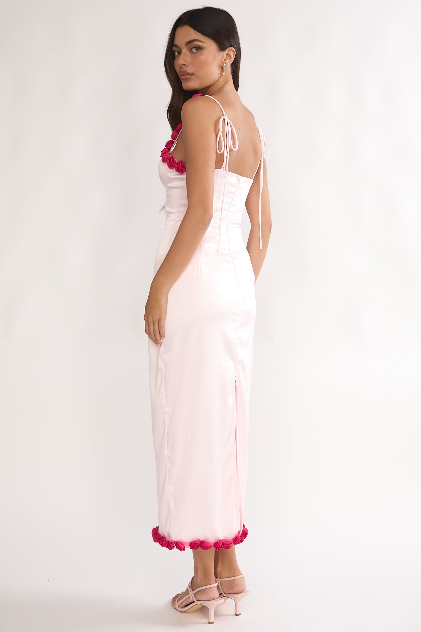 Delyse Rosette Trim Maxi Dress Pink | Selfie Leslie