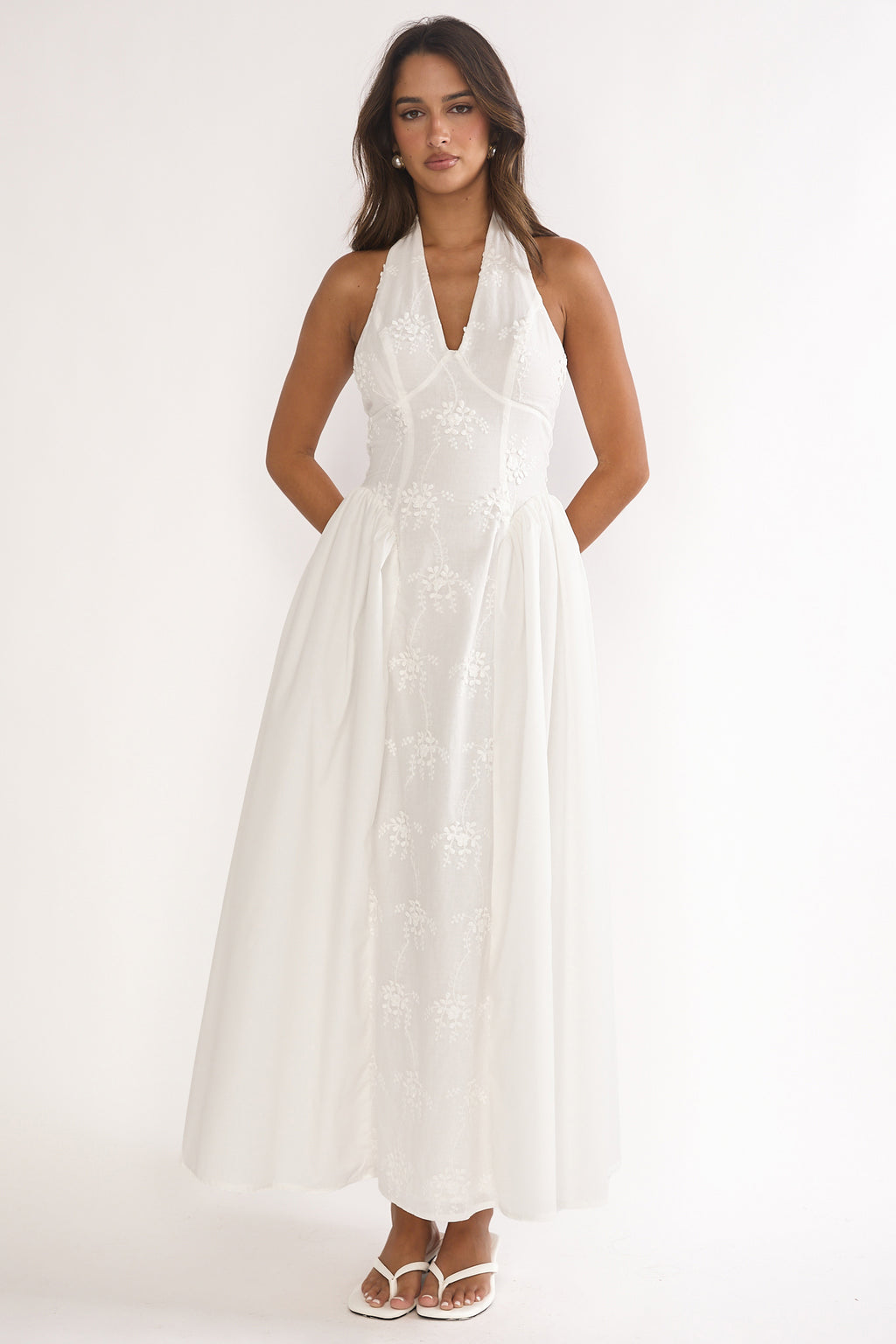 Talirosa Embroidered Halterneck Maxi Dress White by Selfie Leslie