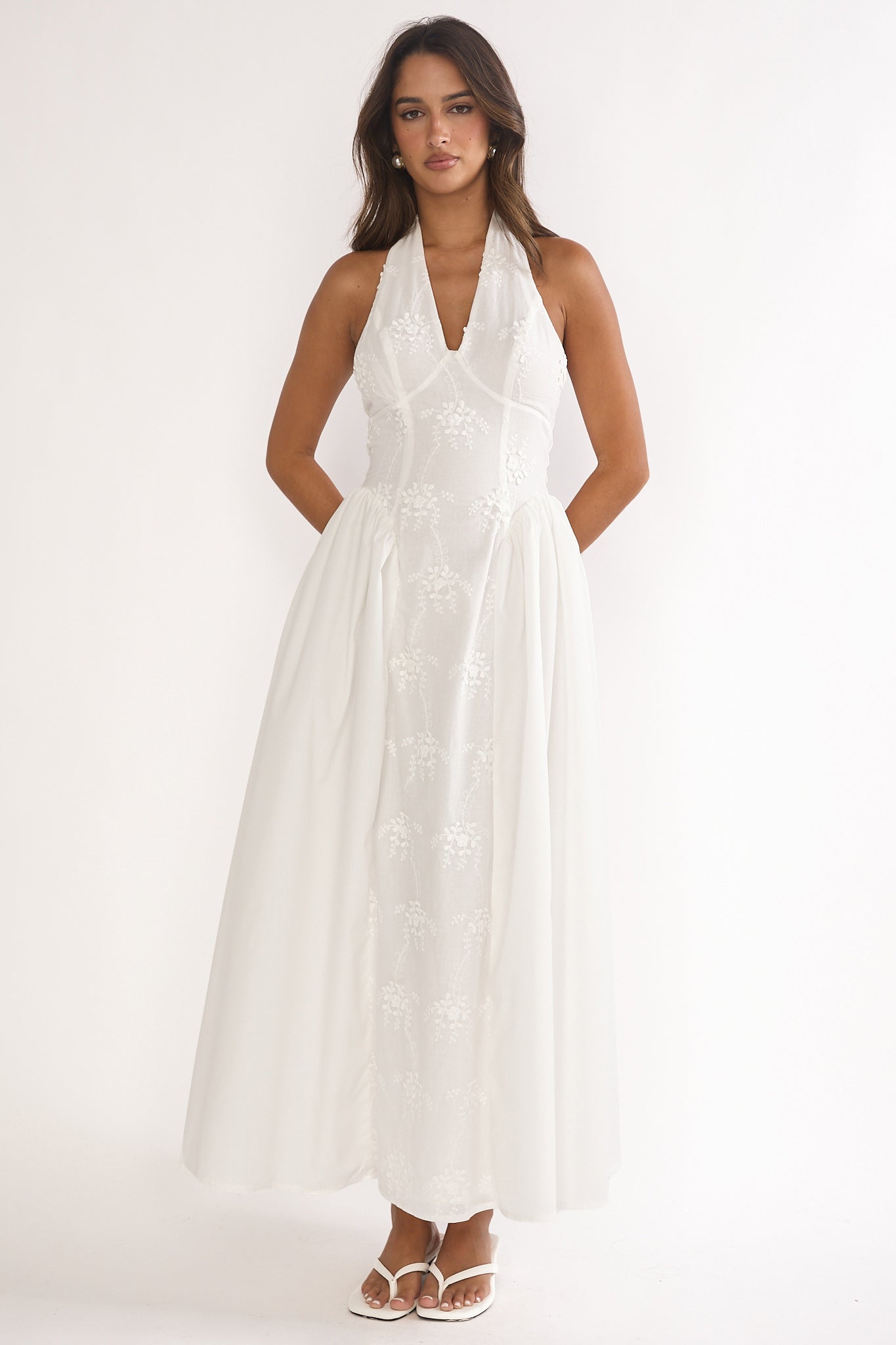Talirosa Embroidered Halterneck Maxi Dress White by Selfie Leslie