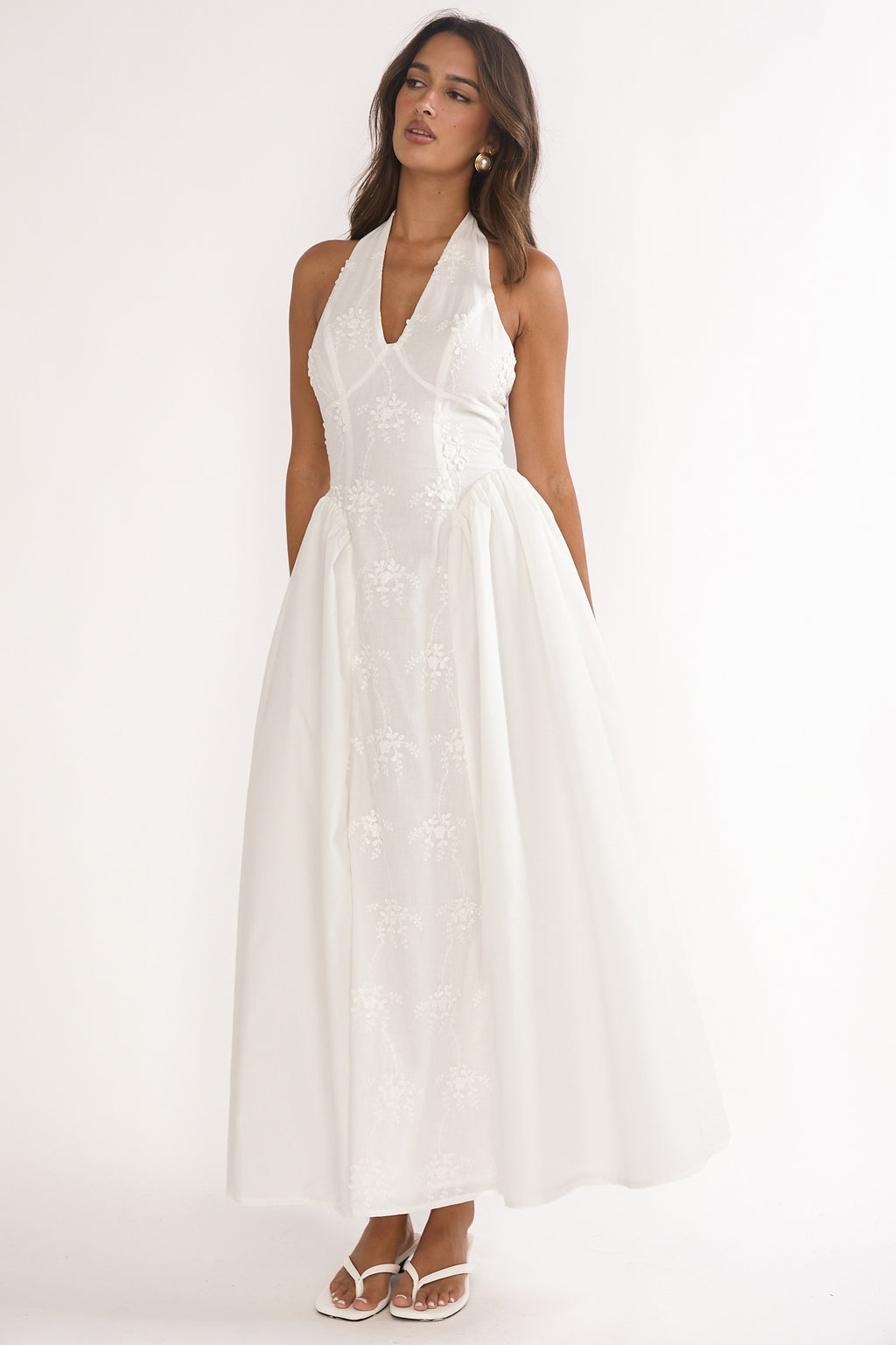 Talirosa Embroidered Halterneck Maxi Dress White by Selfie Leslie