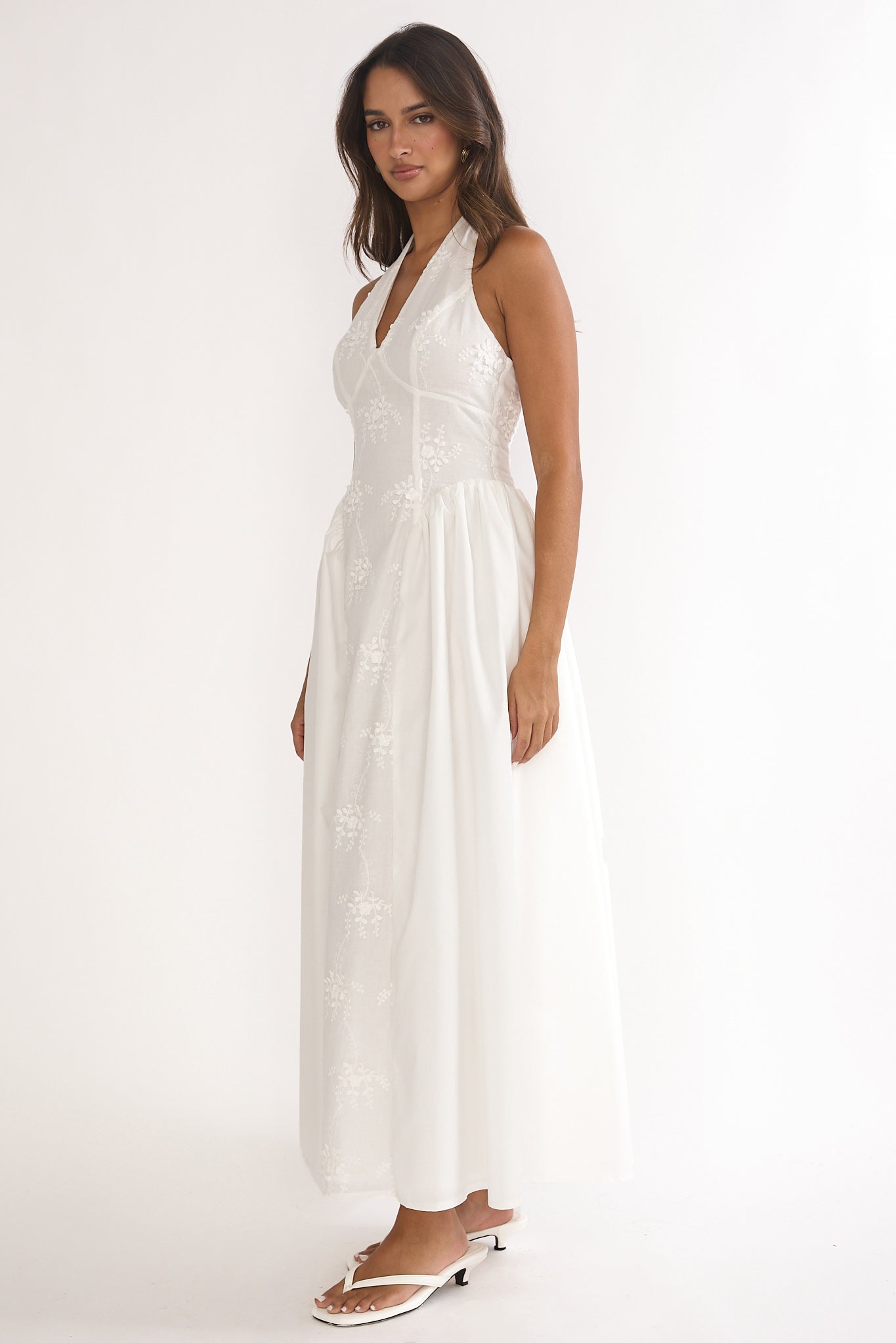 Talirosa Embroidered Halterneck Maxi Dress White by Selfie Leslie
