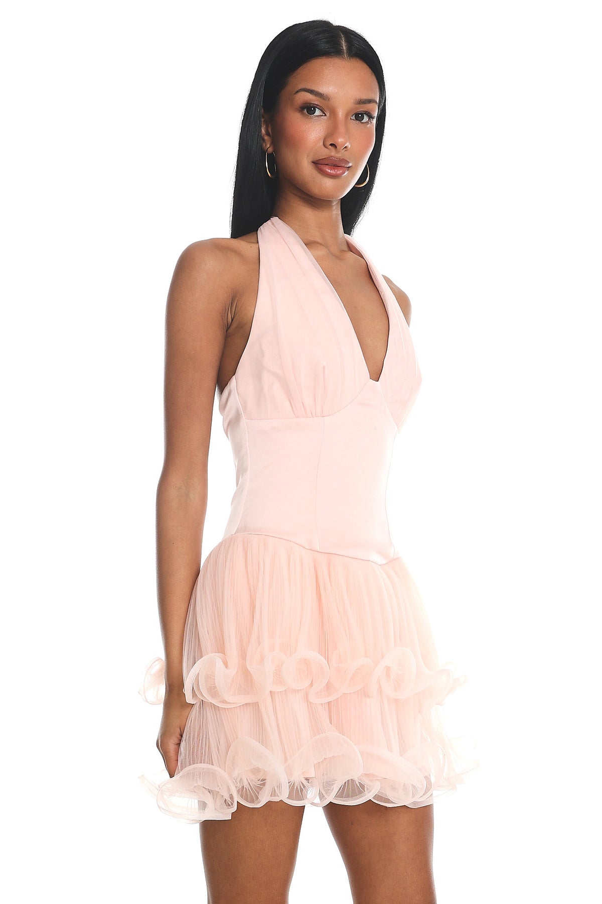Ellery Halterneck Layered Hem Mini Dress Pink by Selfie Leslie