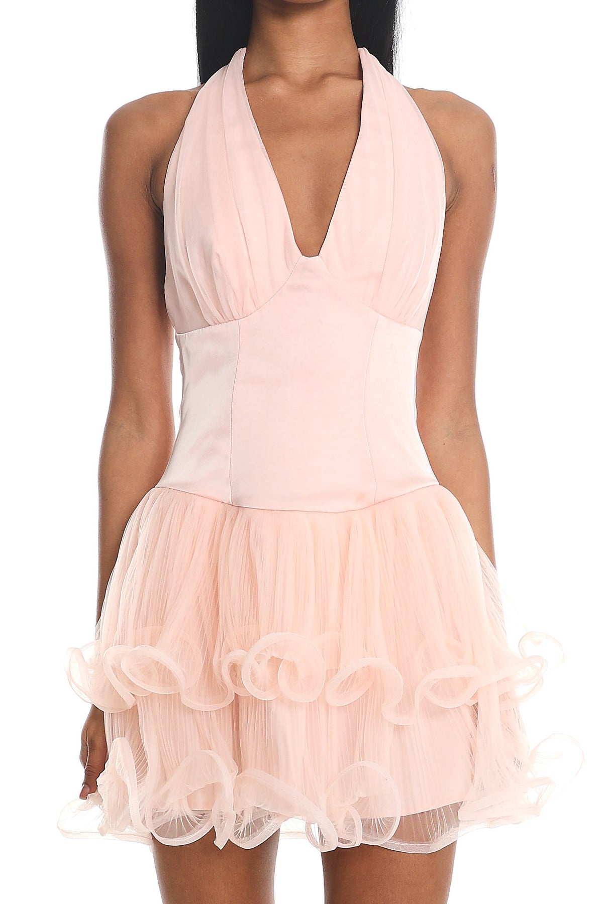 Ellery Halterneck Layered Hem Mini Dress Pink by Selfie Leslie