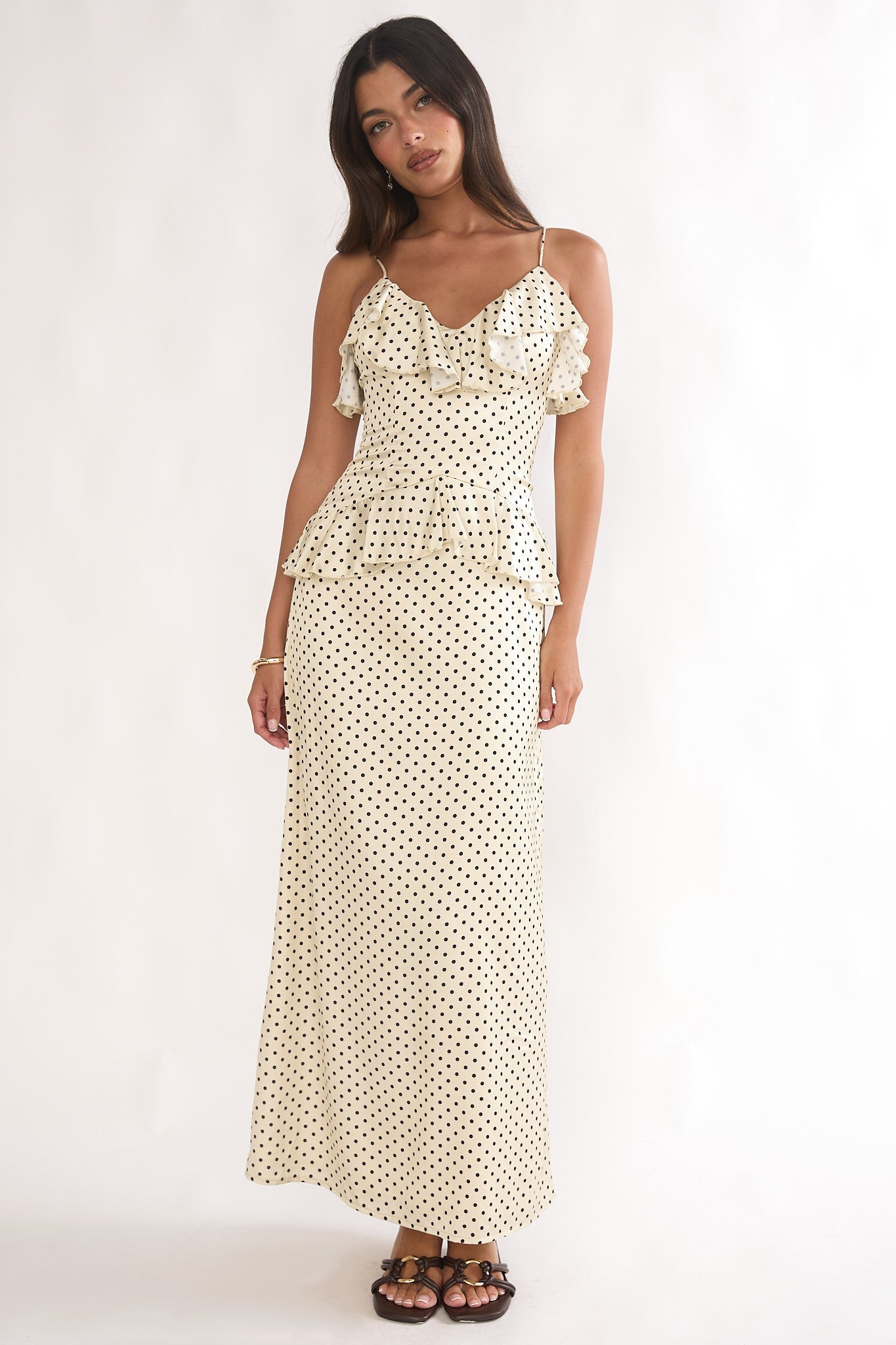 Tahlie Ruffle Trim Maxi Dress Polka Dot Butter
