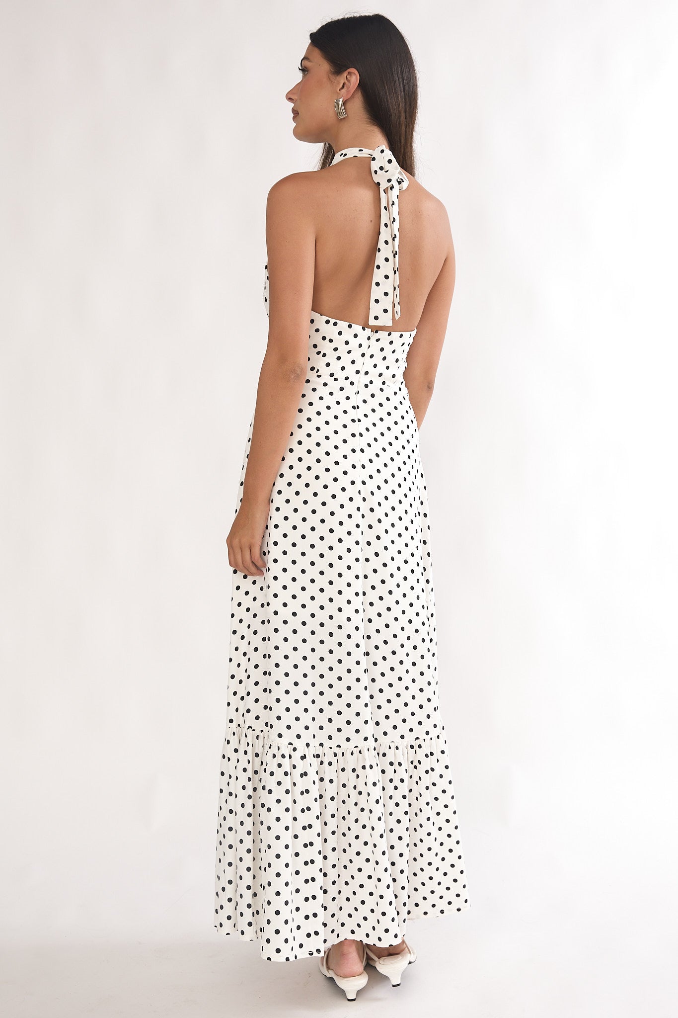 Romana High Neck Halter Maxi Dress Polka Dot White - M Romana High Neck Halter Maxi Dress Polka Dot White - M