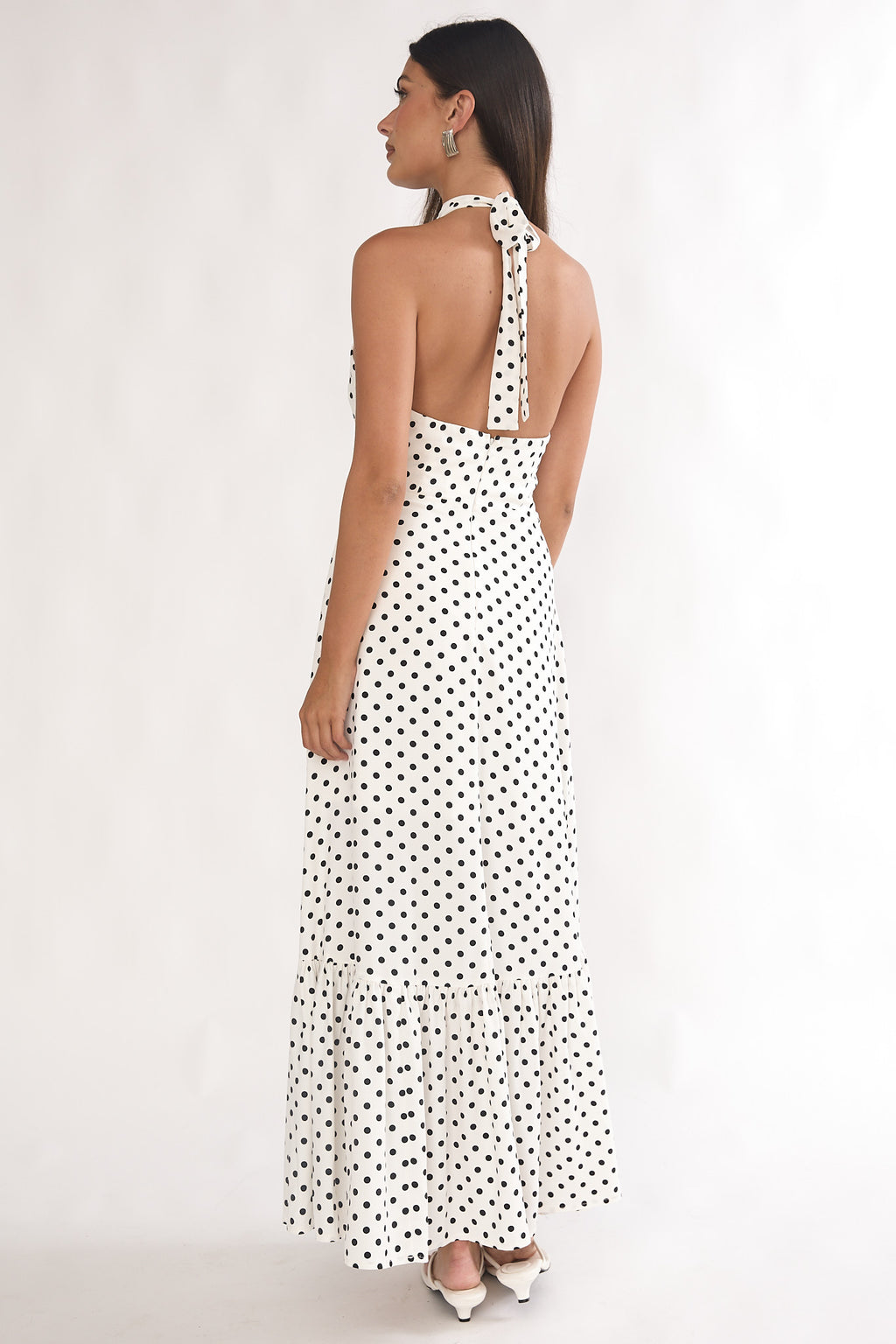 evyn halter maxi dress polka dot Romana High Neck Halter Maxi Dress Polka Dot White
