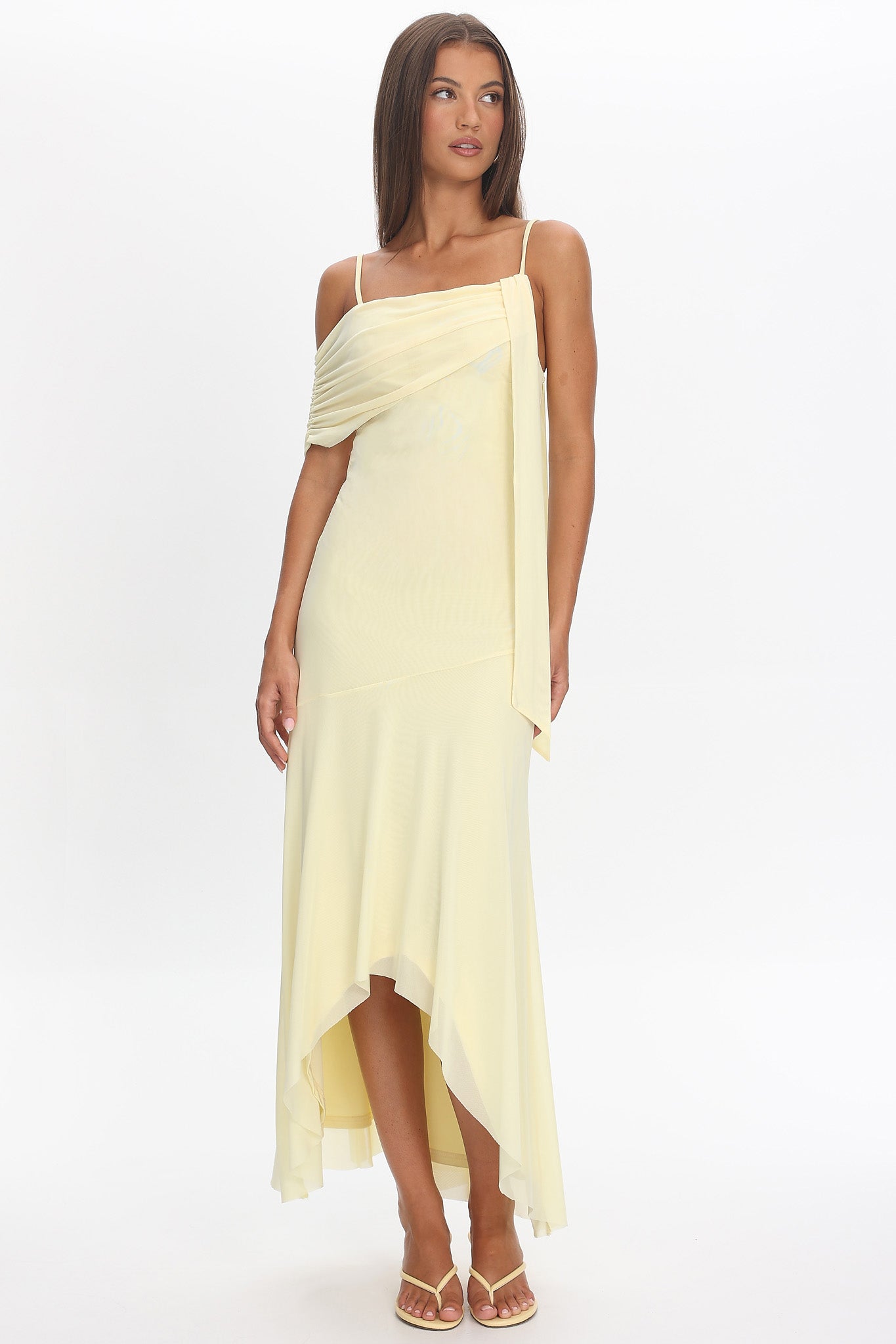 Millitah Asymmetric Hem Mesh Maxi Dress Butter - XL Millitah Asymmetric Hem Mesh Maxi Dress Butter - XL
