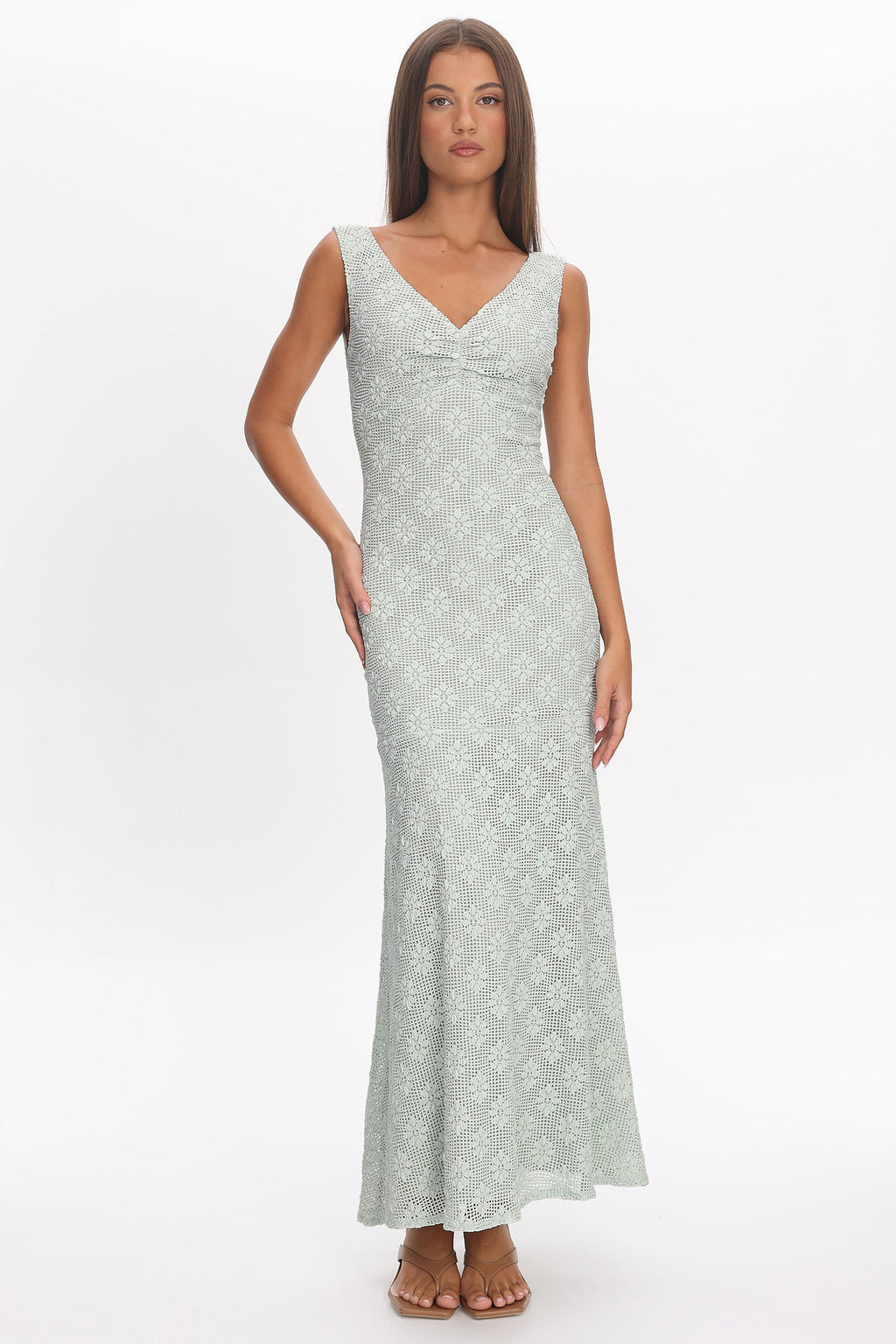 Sunshine Girl Crochet Maxi Dress Sage by Selfie Leslie