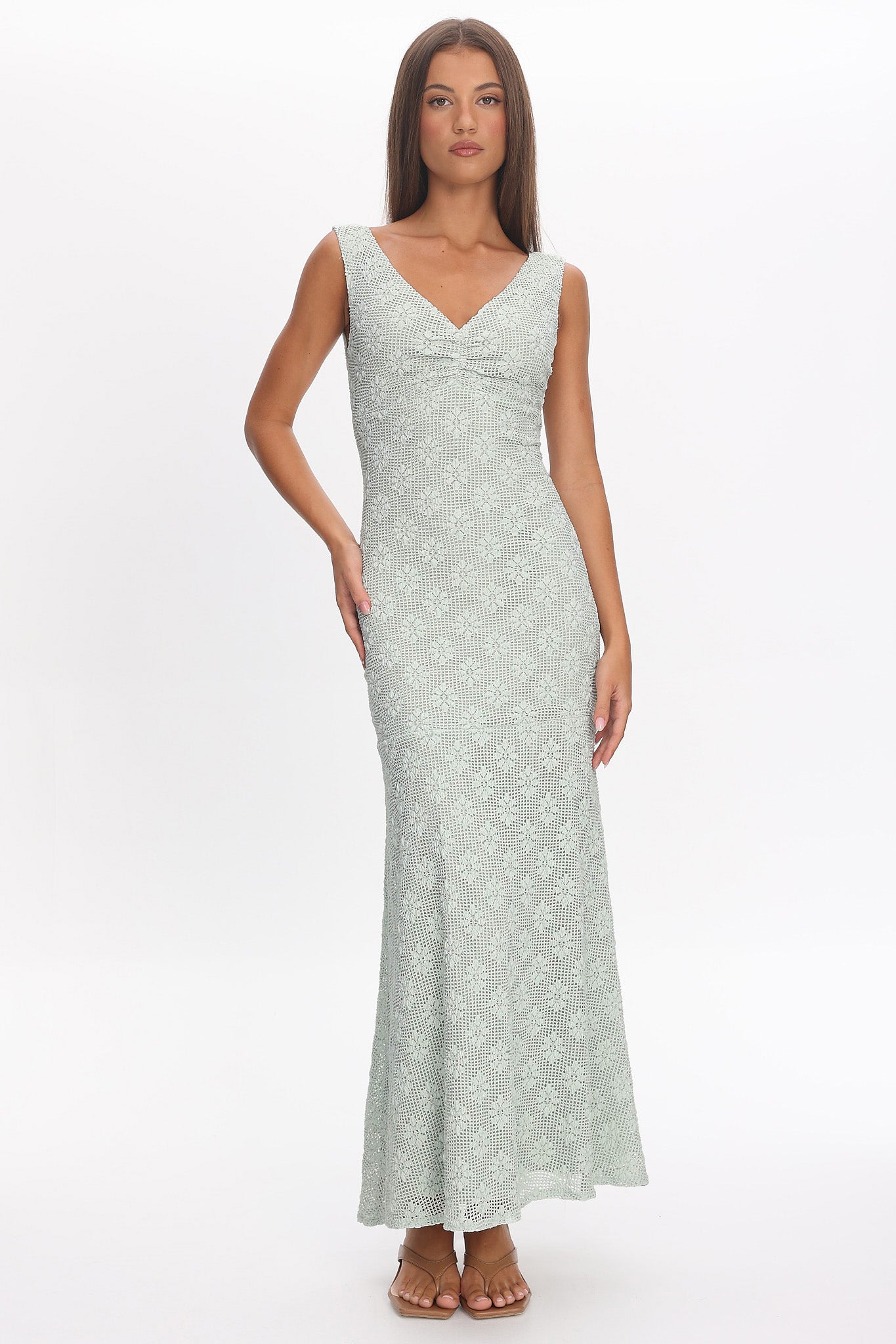 Sunshine Girl Crochet Maxi Dress Sage by Selfie Leslie