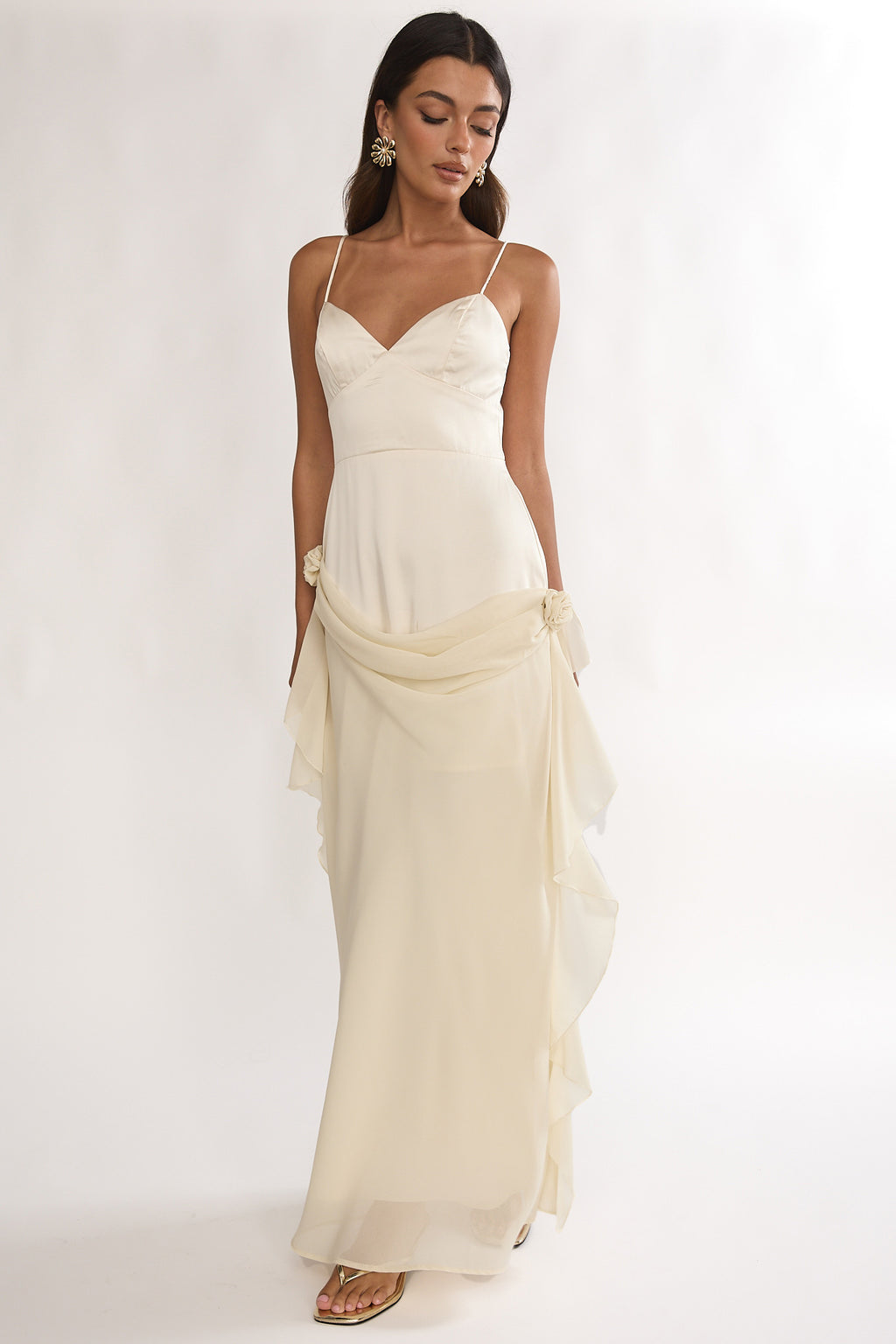 white christmas dresses Rivena Rosette Chiffon Drape Maxi Dress Oyster– Selfie Leslie