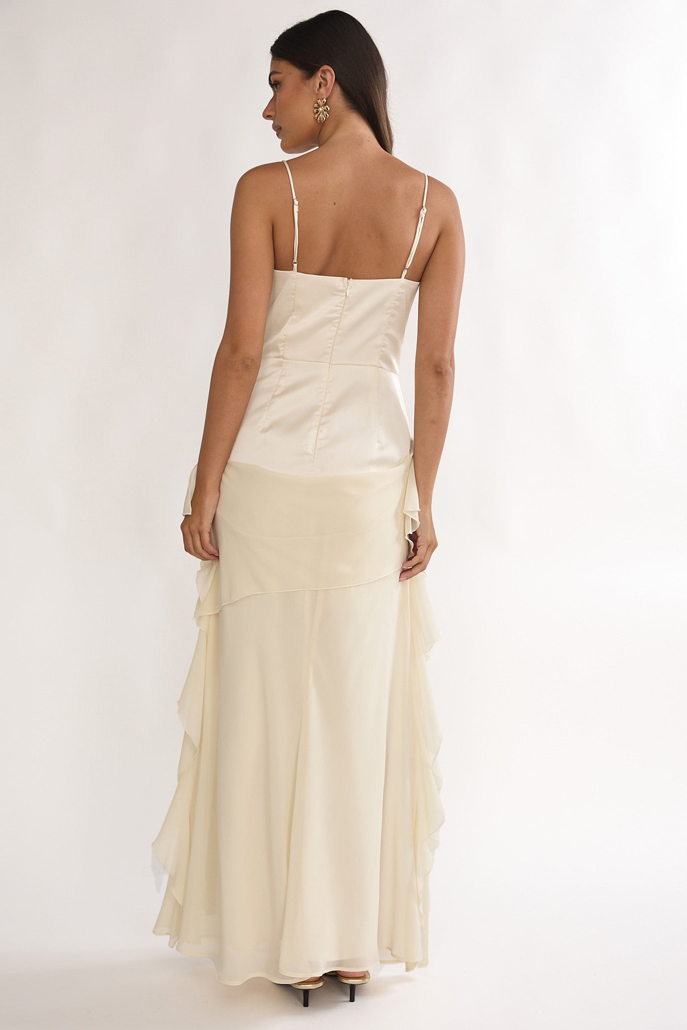Rivena Rosette Chiffon Drape Maxi Dress Oyster | Selfie Leslie