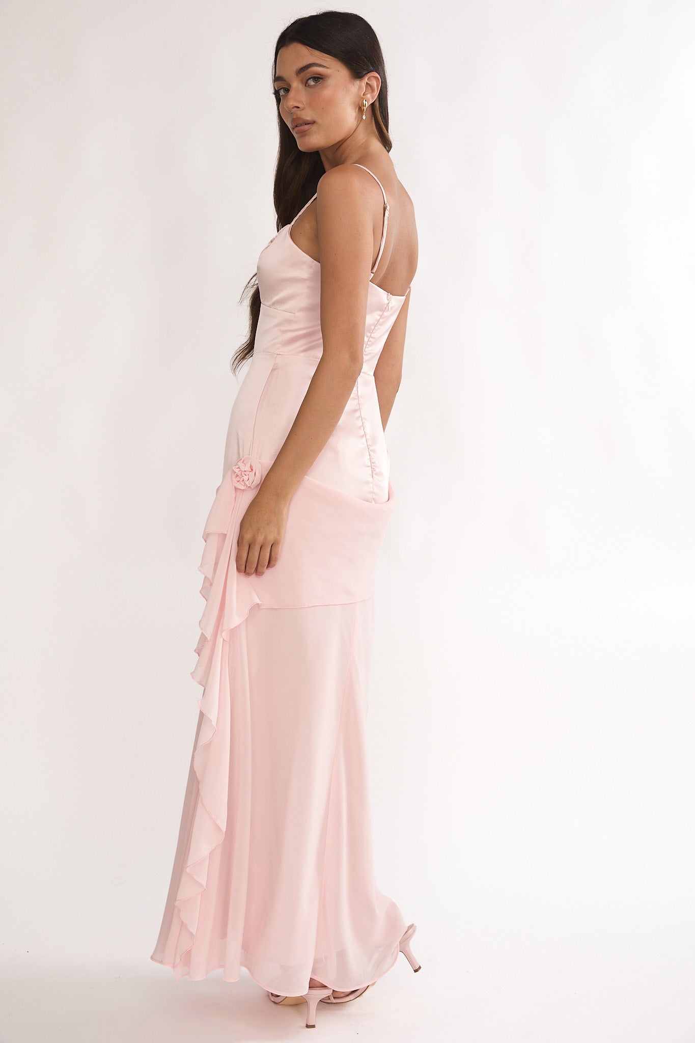 drape maxi dress Rivena Rosette Chiffon Drape Maxi Dress Pink
