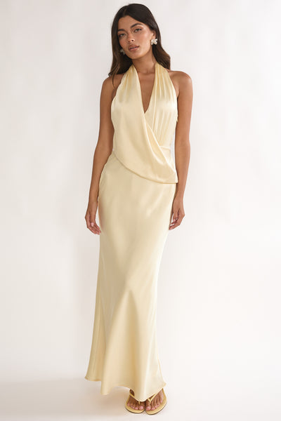 Jelina Draped Halter Maxi Dress Butter | Selfie Leslie