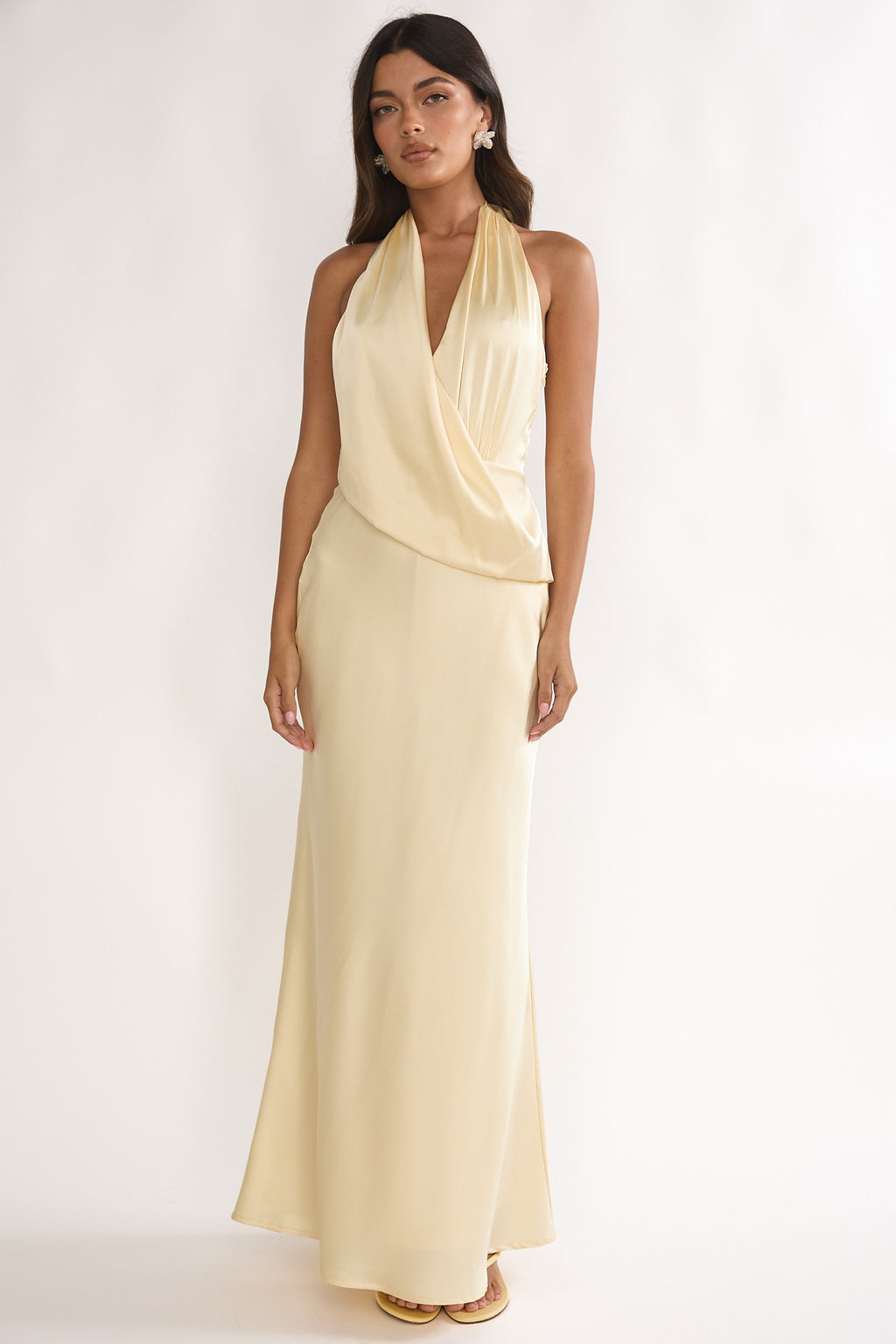 Jelina Draped Halter Maxi Dress Butter | Selfie Leslie Jelina Draped Halter Maxi Dress Butter | Selfie Leslie