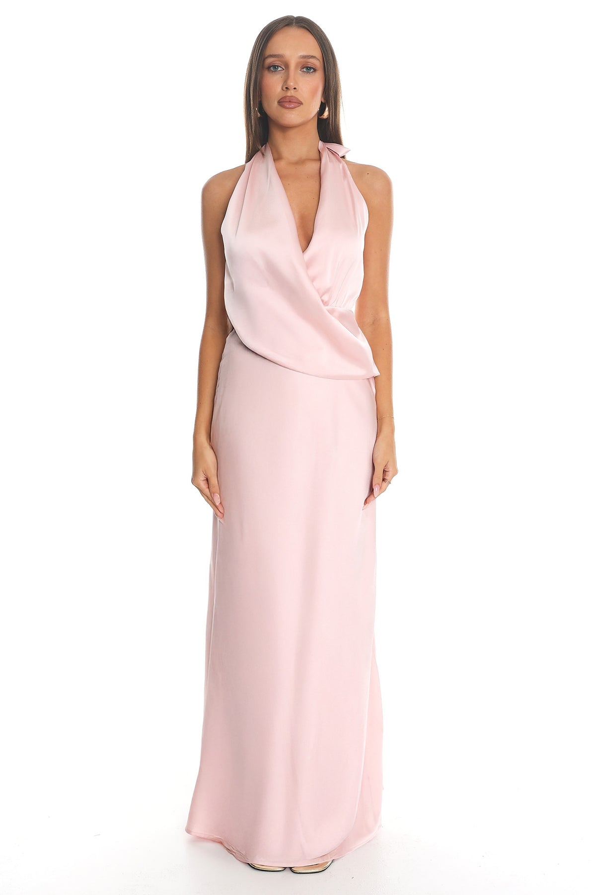 Jelina Draped Halter Maxi Dress Pink by Selfie Leslie