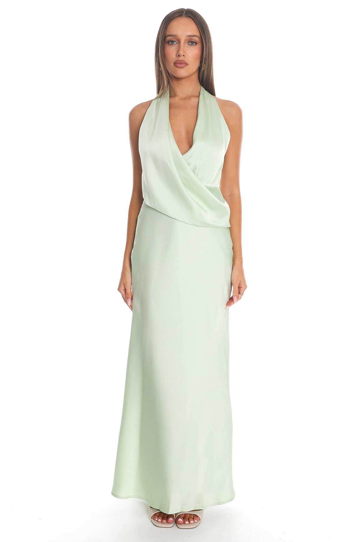 Jelina Draped Halter Maxi Dress Pistachio by Selfie Leslie