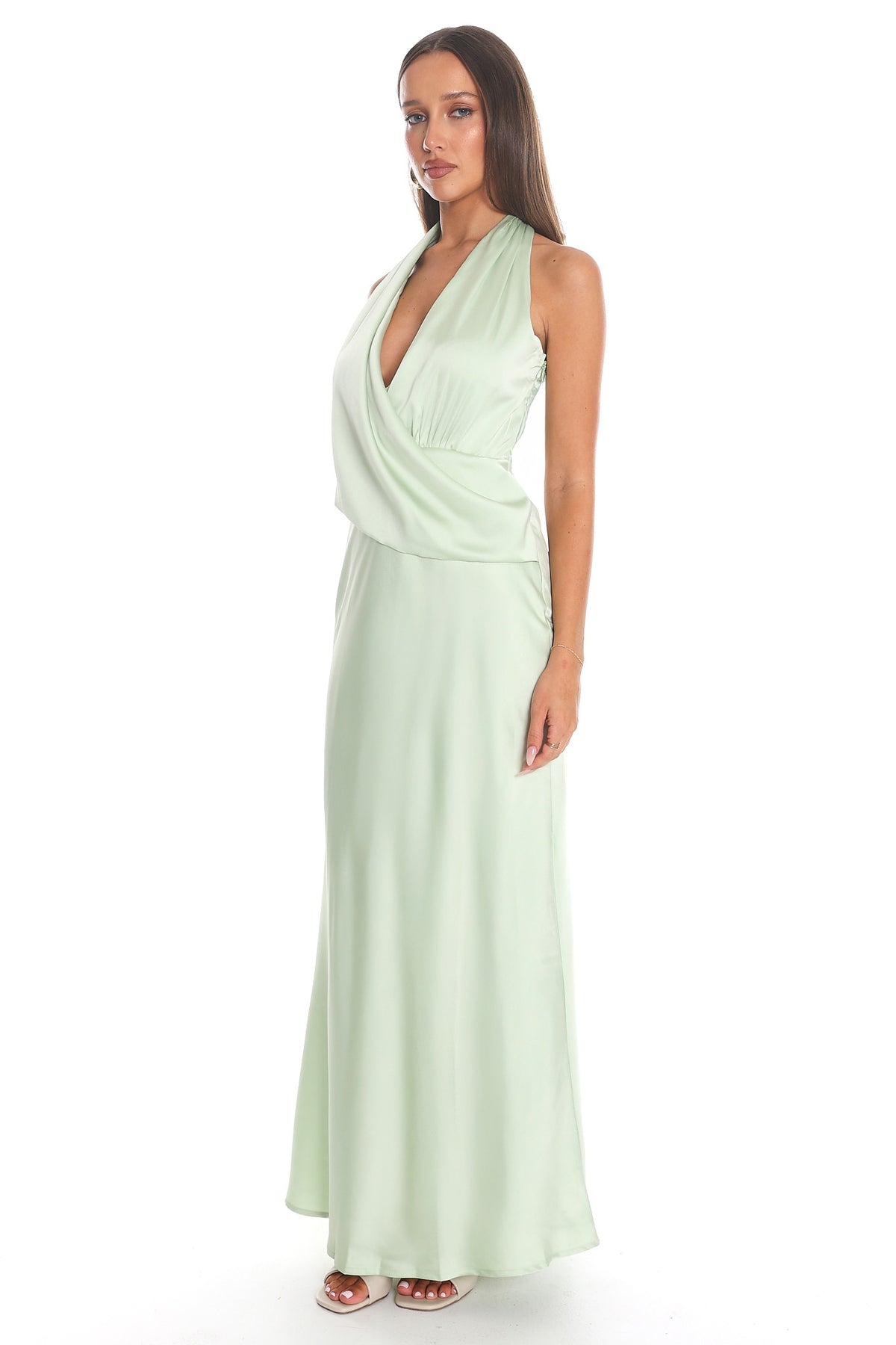 Jelina Draped Halter Maxi Dress Pistachio by Selfie Leslie