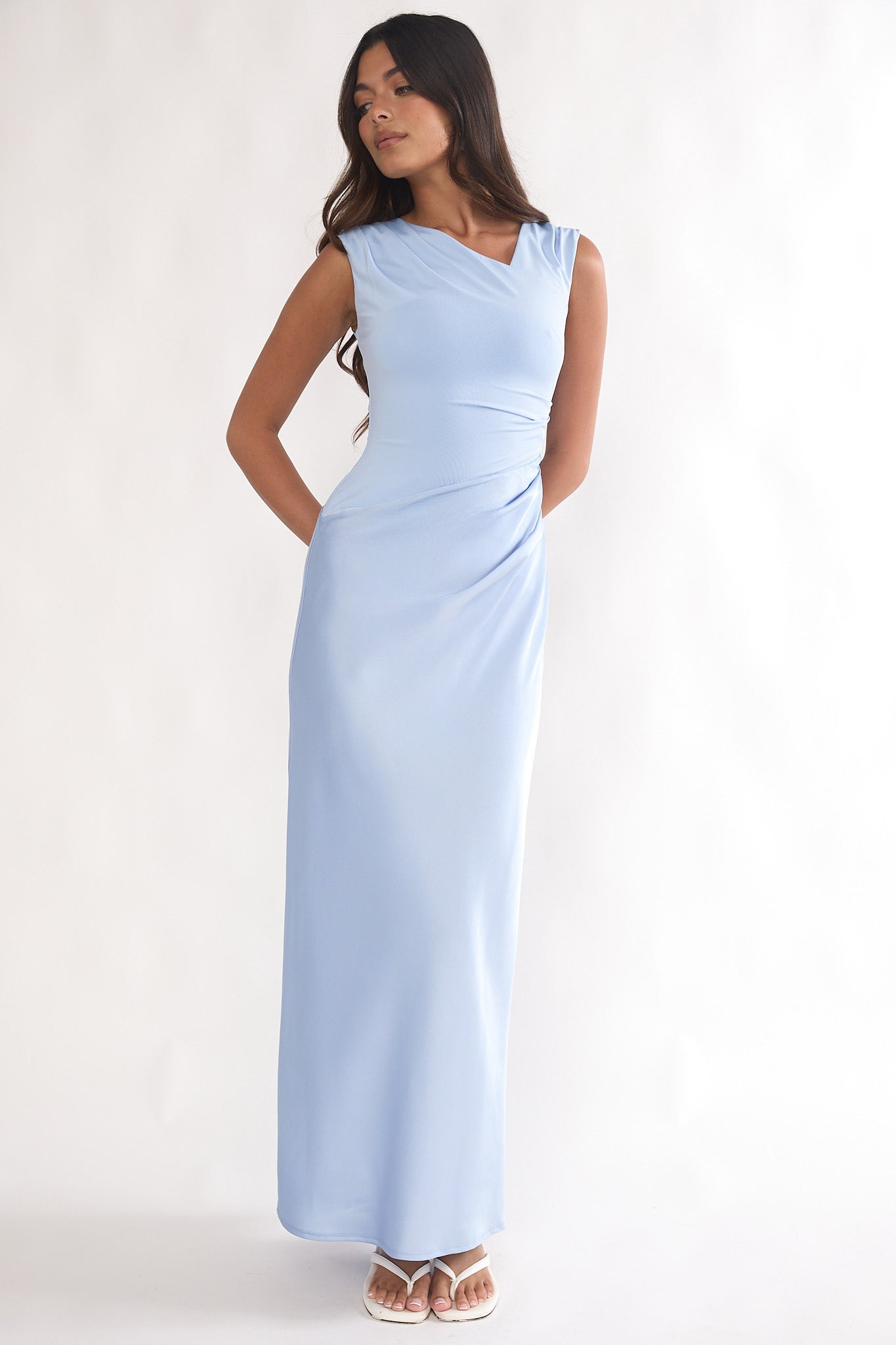 Brinelle Side Pleat Maxi Dress Blue