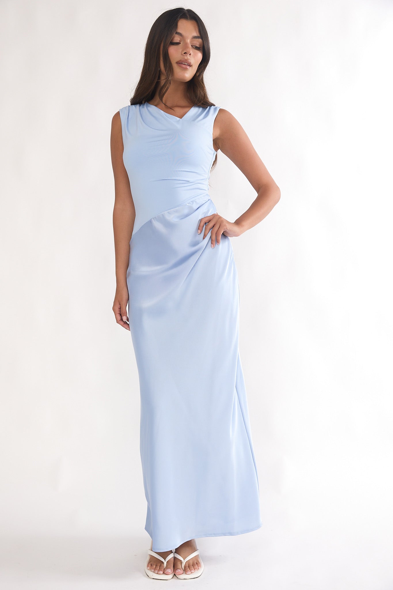 Brinelle Side Pleat Maxi Dress Blue