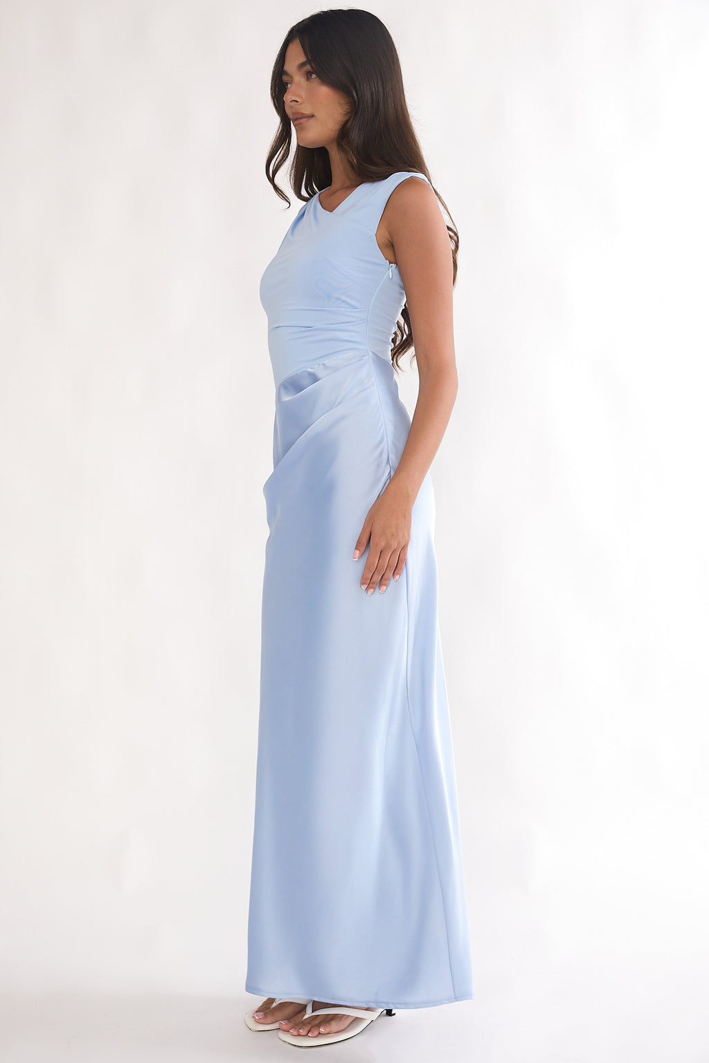 Brinelle Side Pleat Maxi Dress Blue