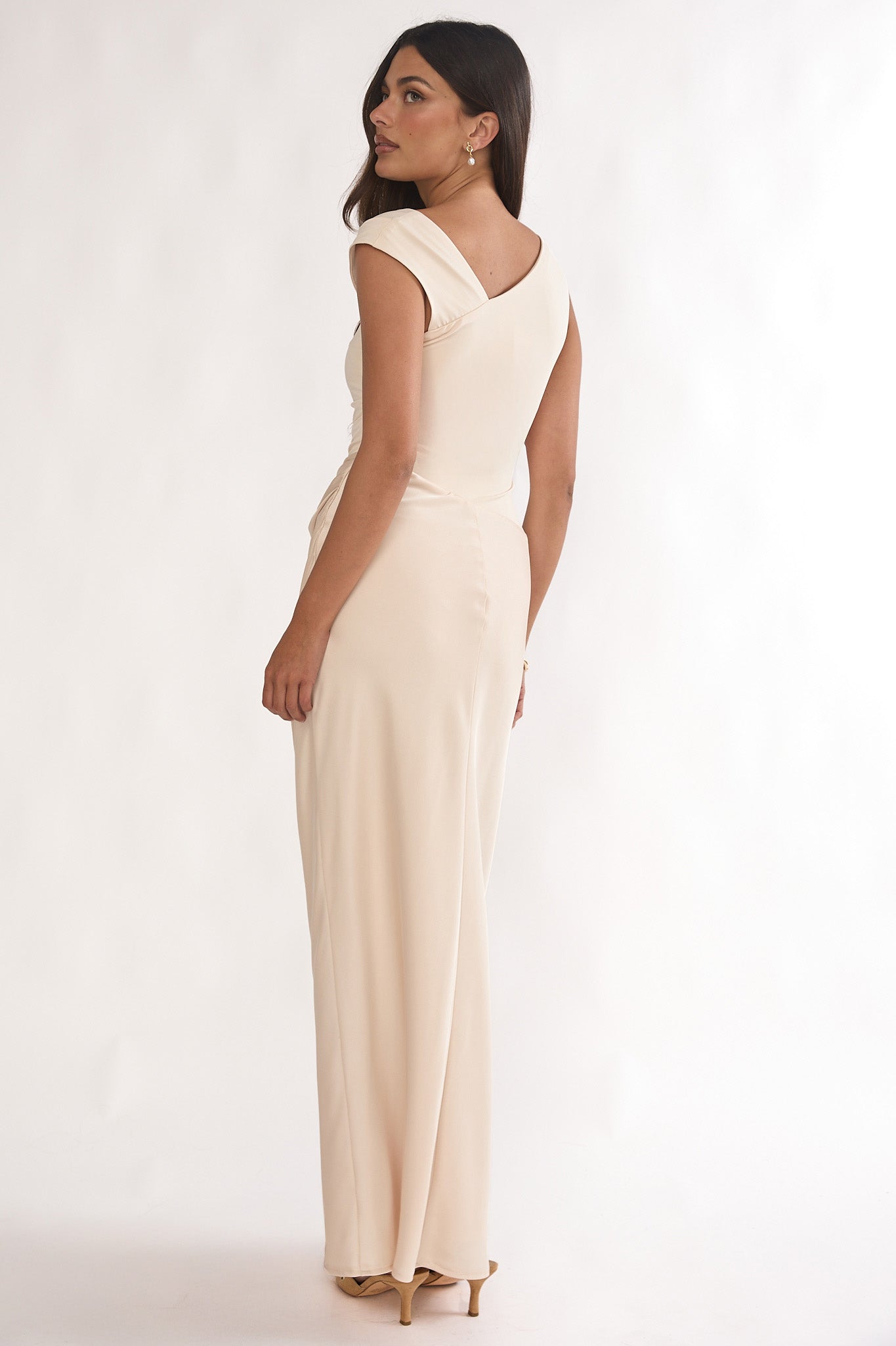 Brinelle Side Pleat Maxi Dress Ecru by Selfie Leslie