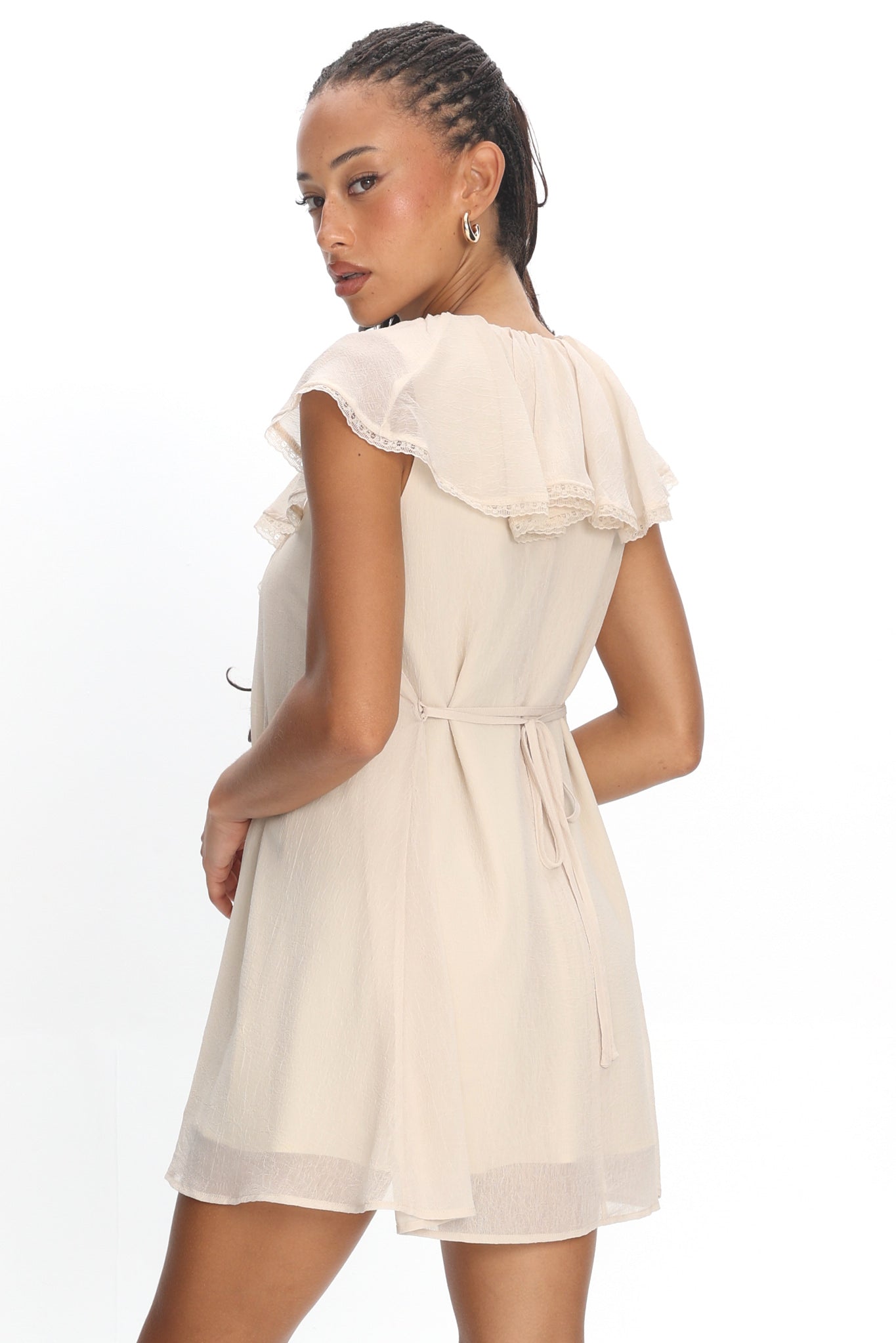Zeeta Frill Neckline Mini Dress Off White