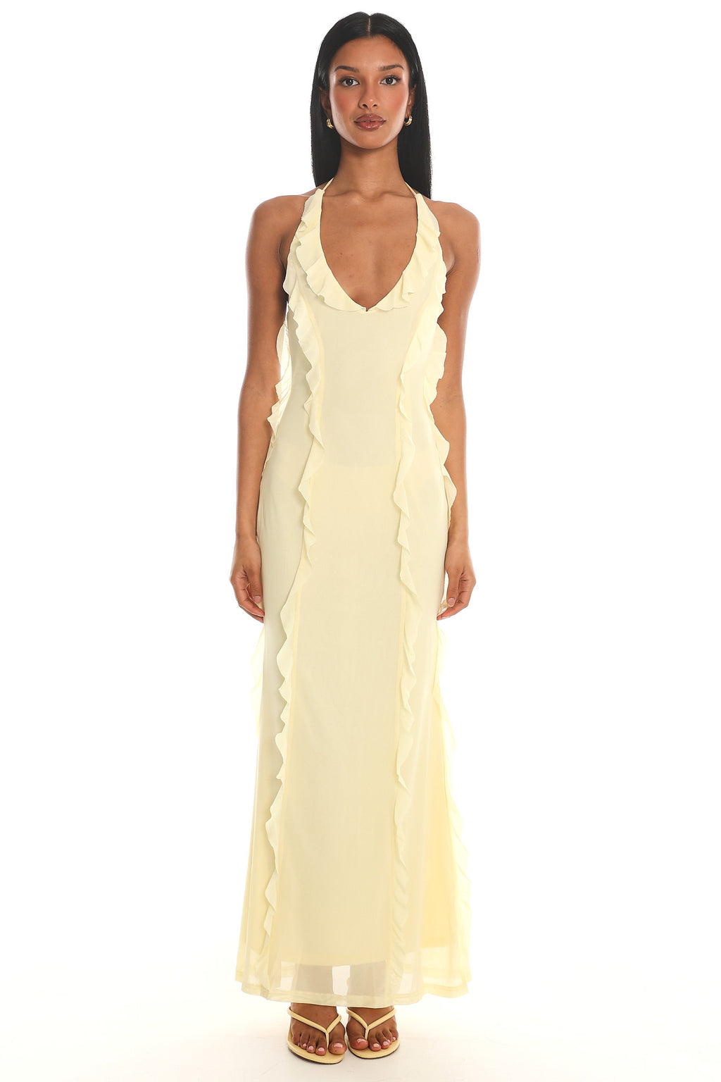 Collins Halter Ruffle Trim Maxi Dress Butter by Selfie Leslie