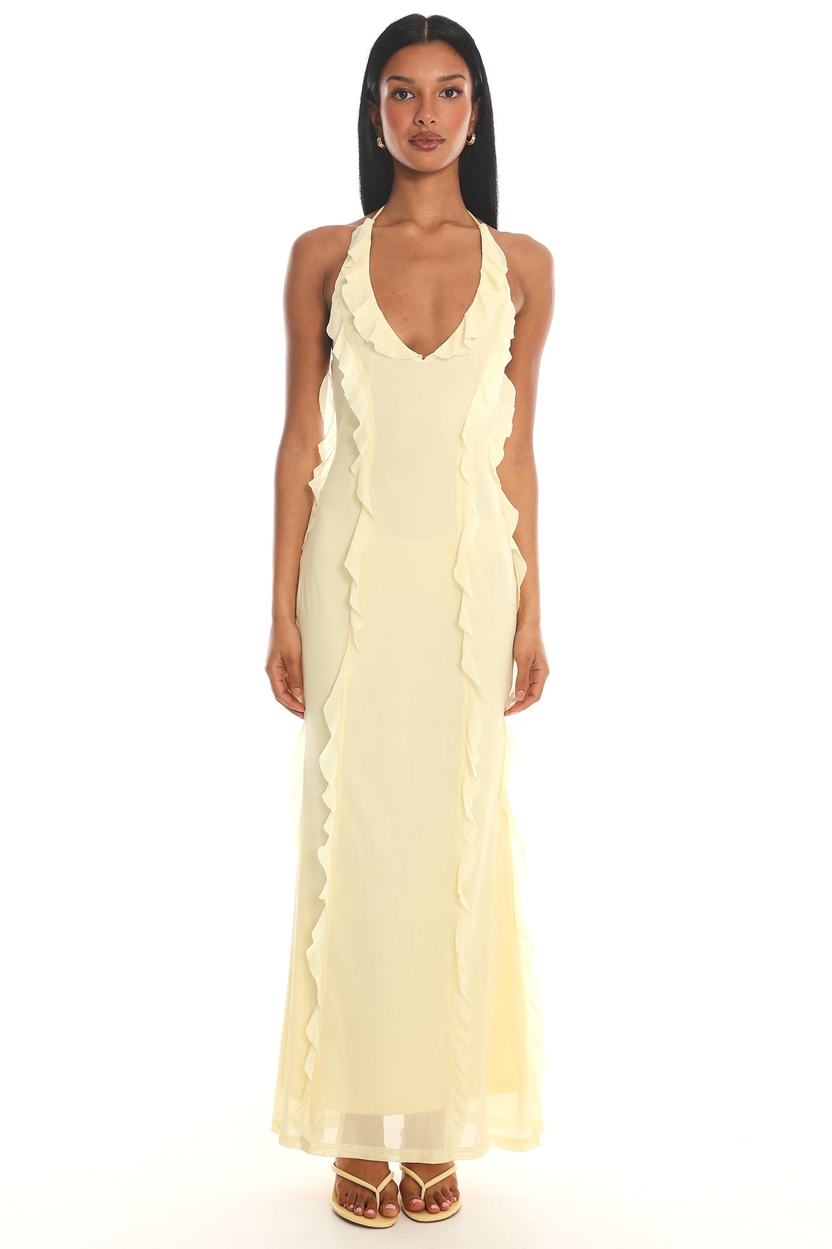 Collins Halter Ruffle Trim Maxi Dress Butter by Selfie Leslie