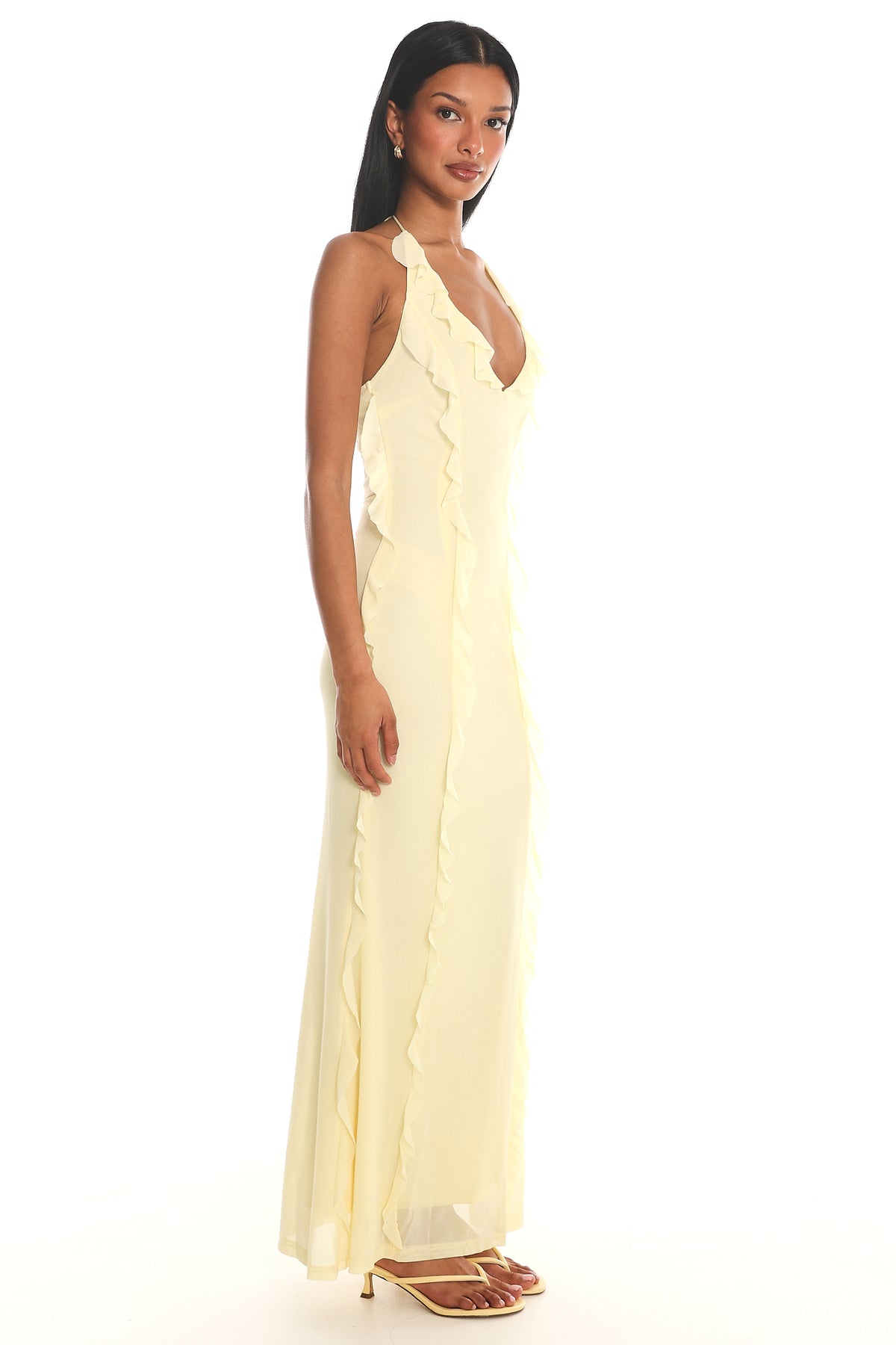 Collins Halter Ruffle Trim Maxi Dress Butter by Selfie Leslie