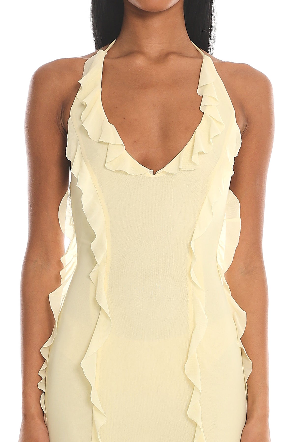 Collins Halter Ruffle Trim Maxi Dress Butter by Selfie Leslie