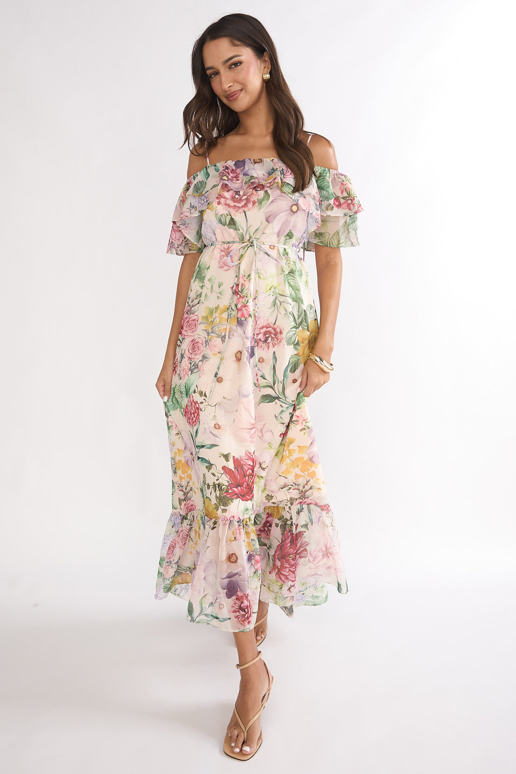 self portrait off shoulder floral dress Ivelle Off-Shoulder Ruffle Maxi Dress Floral