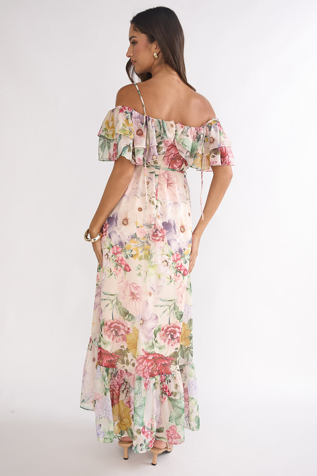 plus size off shoulder ruffle dress Ivelle Off-Shoulder Ruffle Maxi Dress Floral