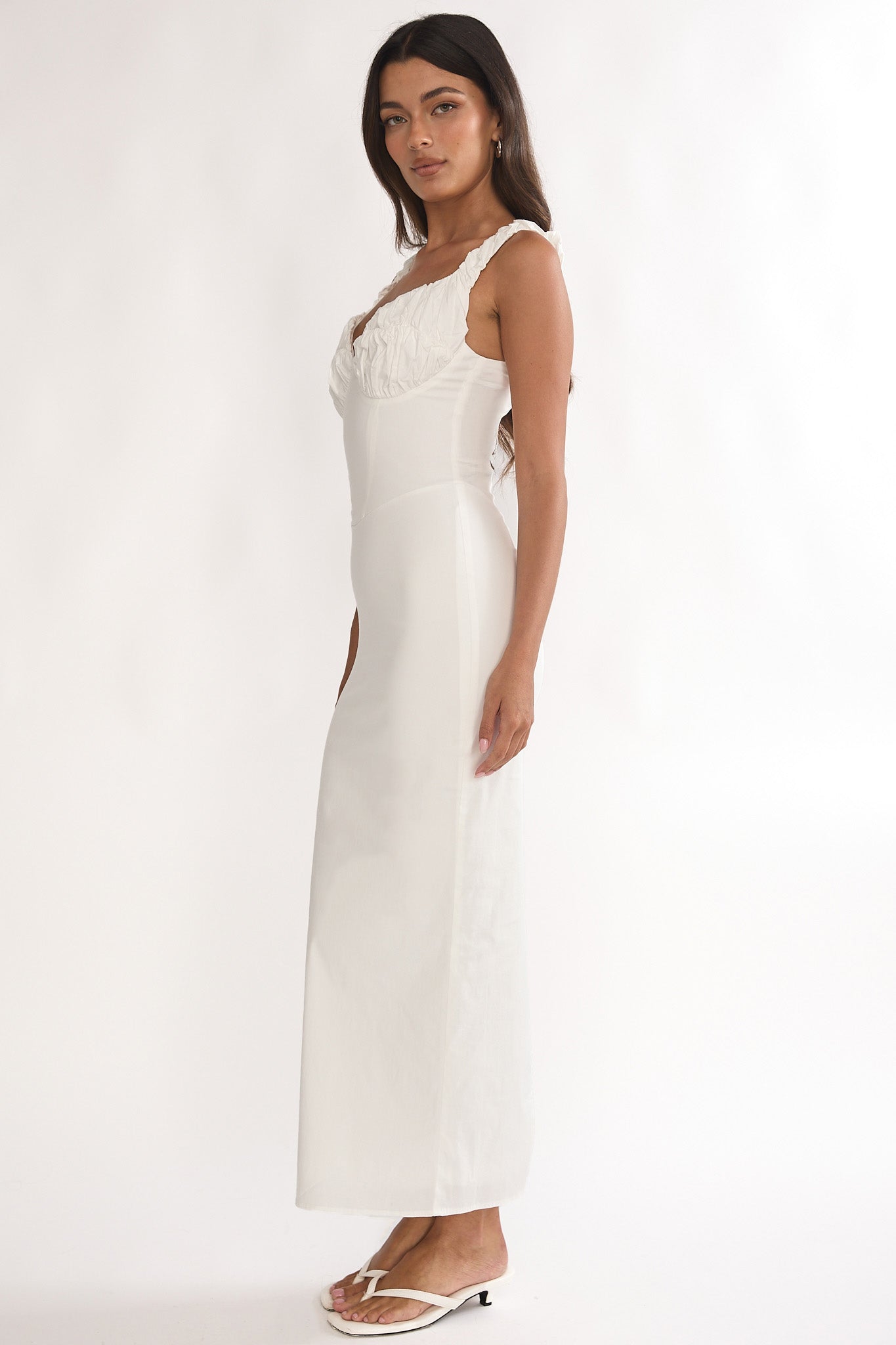 Zabrina Shirred Bust Maxi Dress Off White L