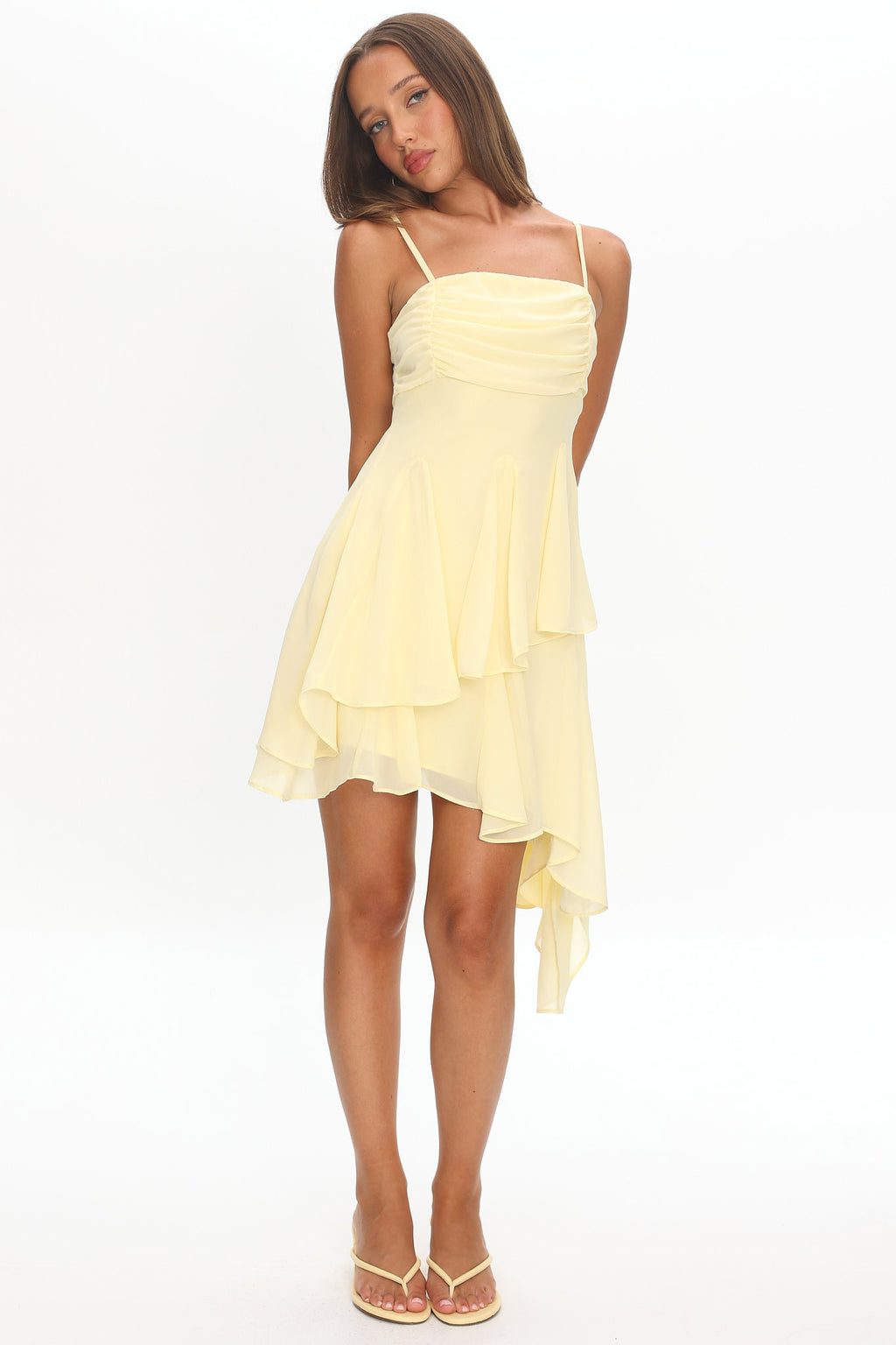 Skylah Asymmetric Hem Mini Dress Butter by Selfie Leslie