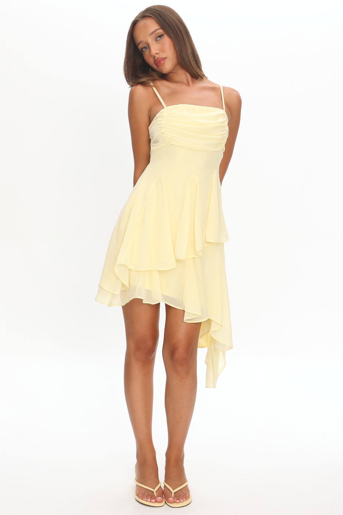 Skylah Asymmetric Hem Mini Dress Butter by Selfie Leslie