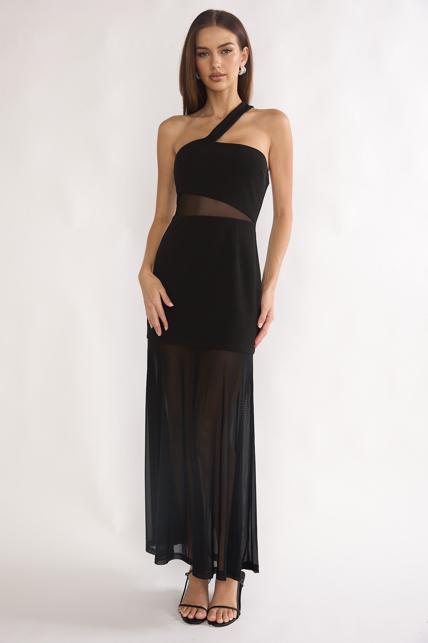 Jonquil One-Shoulder Mesh Maxi Dress Black by Selfie Leslie