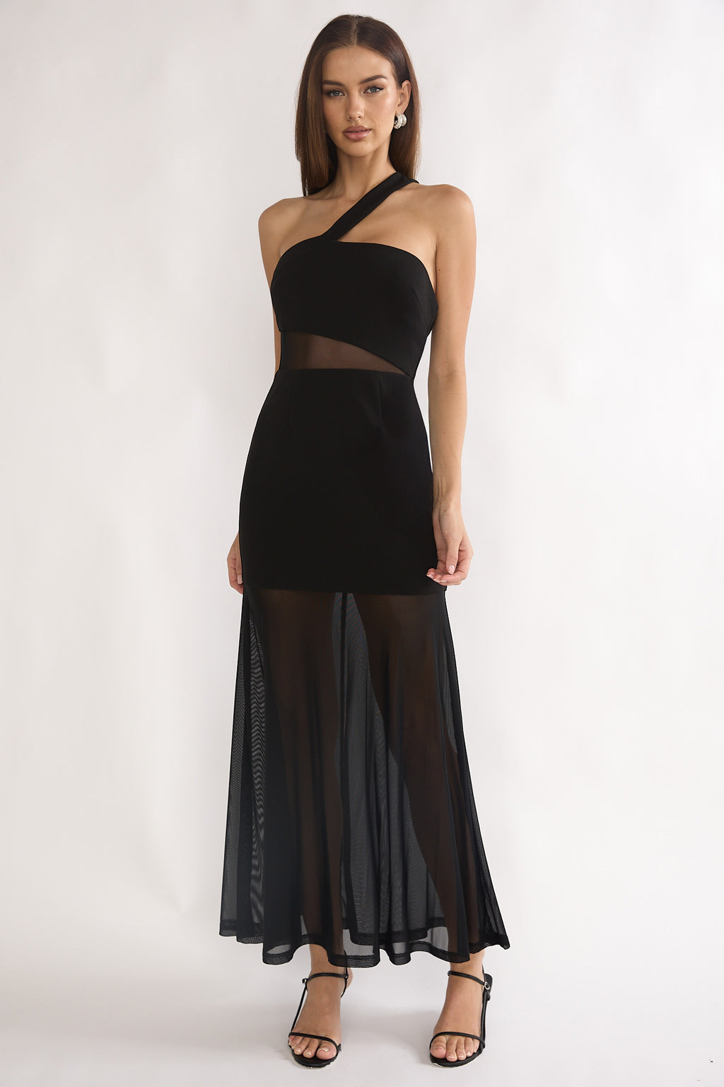 Jonquil One-Shoulder Mesh Maxi Dress Black by Selfie Leslie