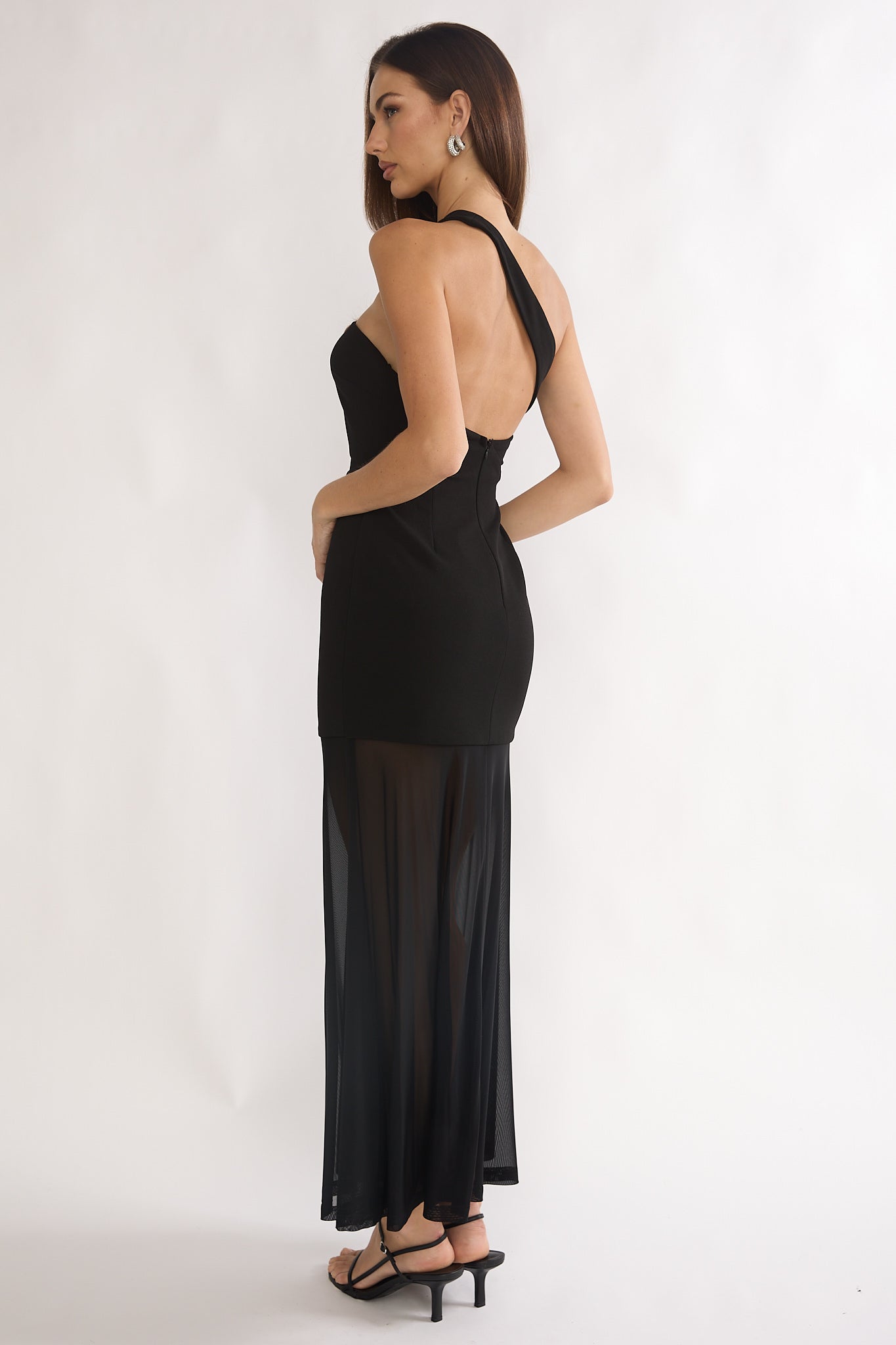Jonquil One-Shoulder Mesh Maxi Dress Black by Selfie Leslie