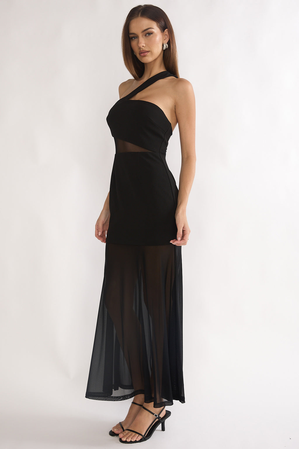 Jonquil One-Shoulder Mesh Maxi Dress Black by Selfie Leslie