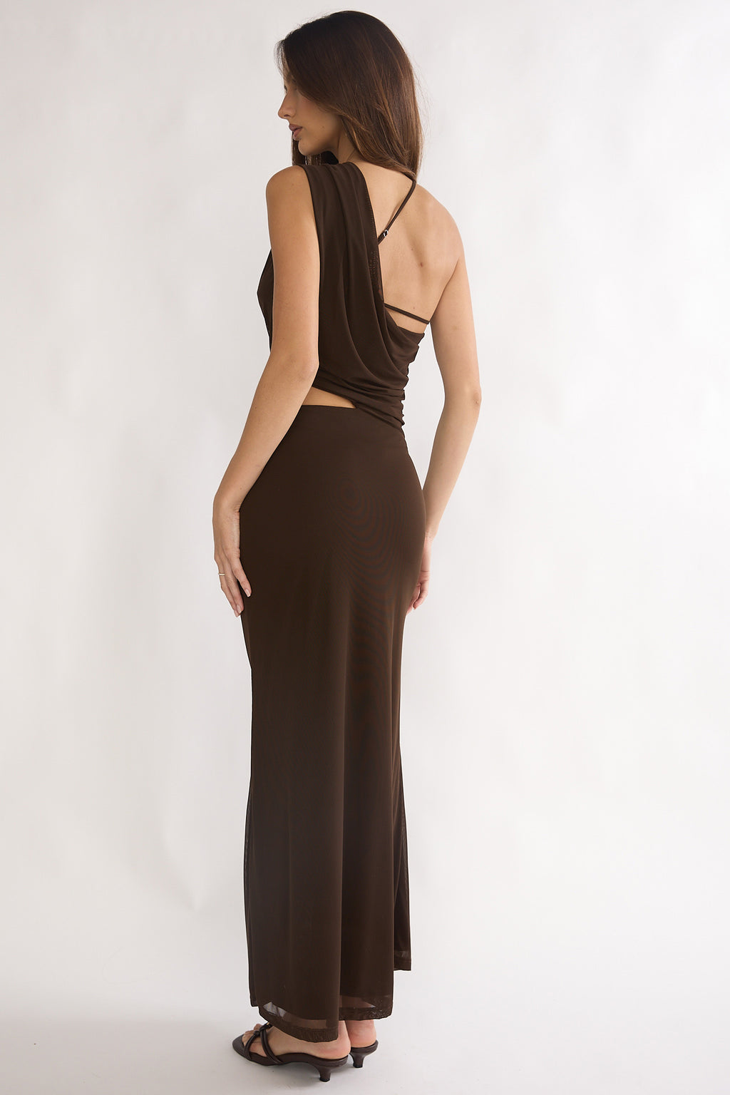 Out Loud Cut-Out Drape Maxi Dress Chocolate by Selfie Leslie
