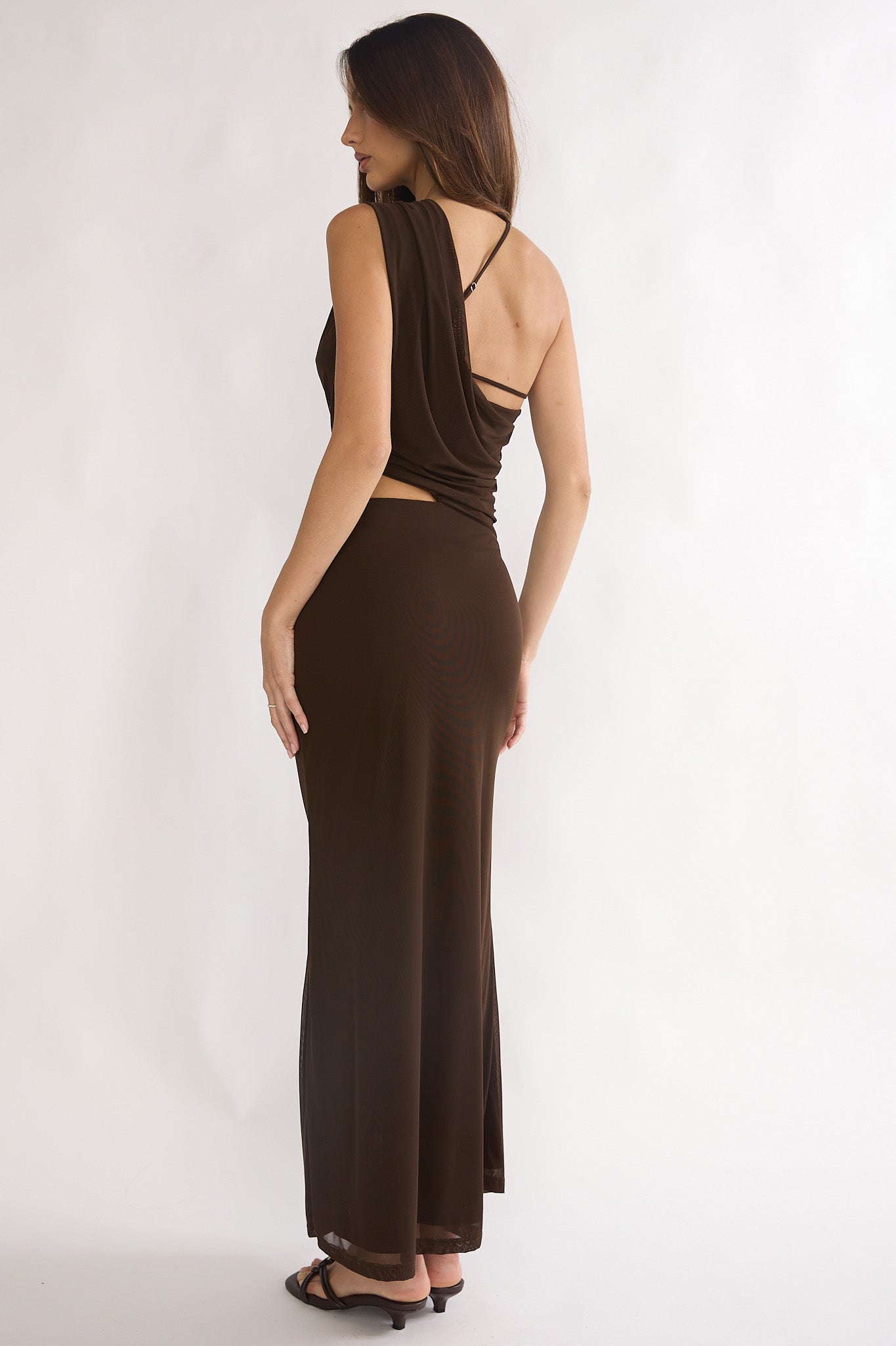 Out Loud Cut-Out Drape Maxi Dress Chocolate by Selfie Leslie
