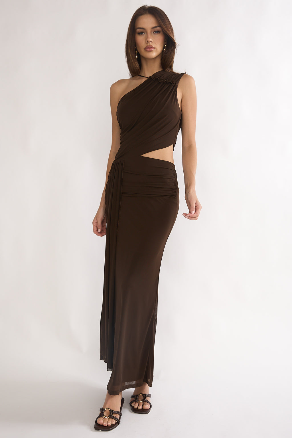 Out Loud Cut-Out Drape Maxi Dress Chocolate by Selfie Leslie