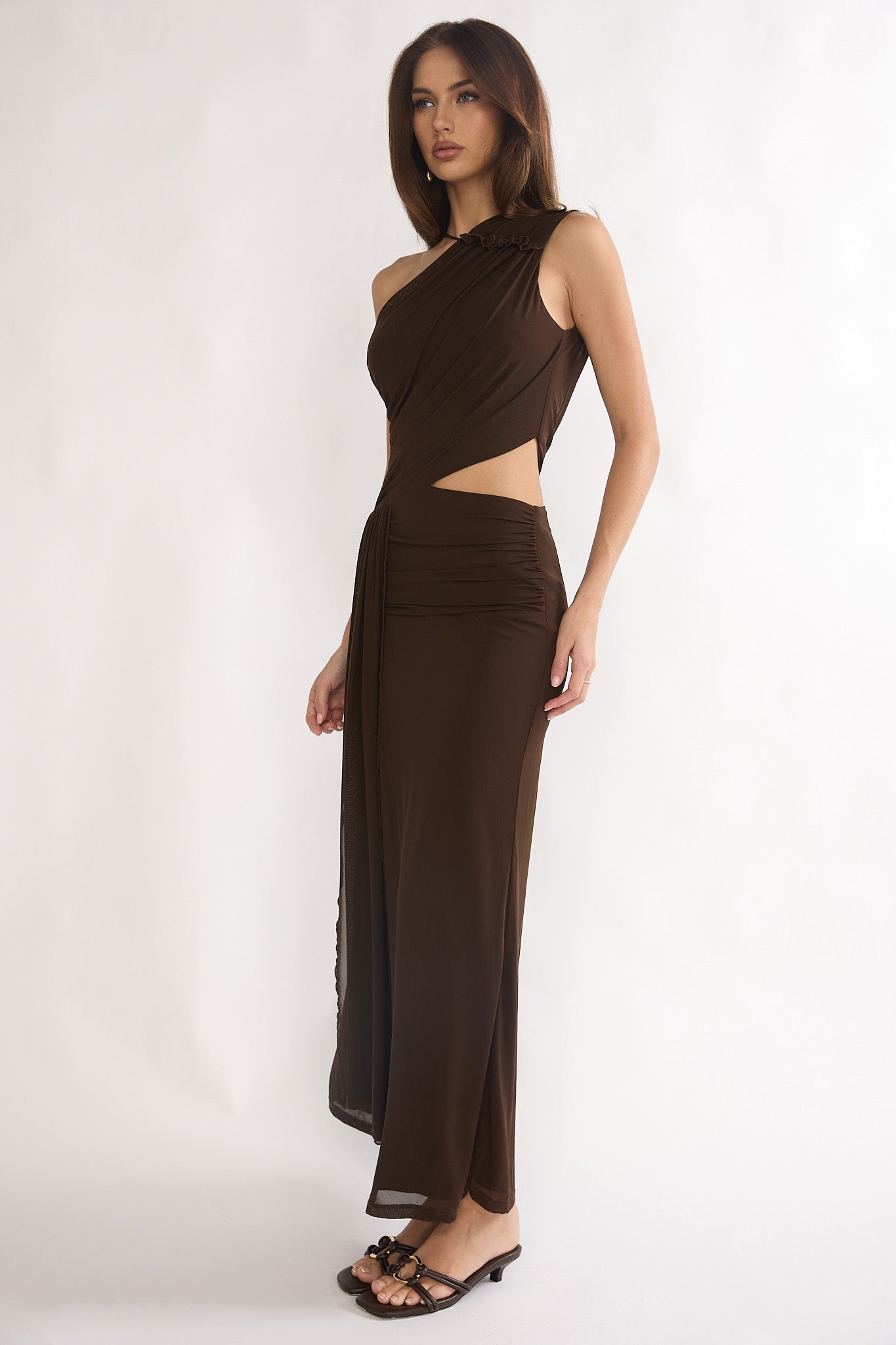 Out Loud Cut-Out Drape Maxi Dress Chocolate by Selfie Leslie