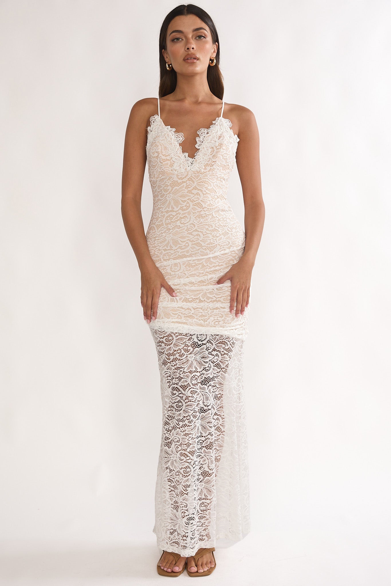 lace overlay dress maxi Capri Sunset White caterina Mac Duggal Crepe Rhinestone or add sandals for Sizes:50