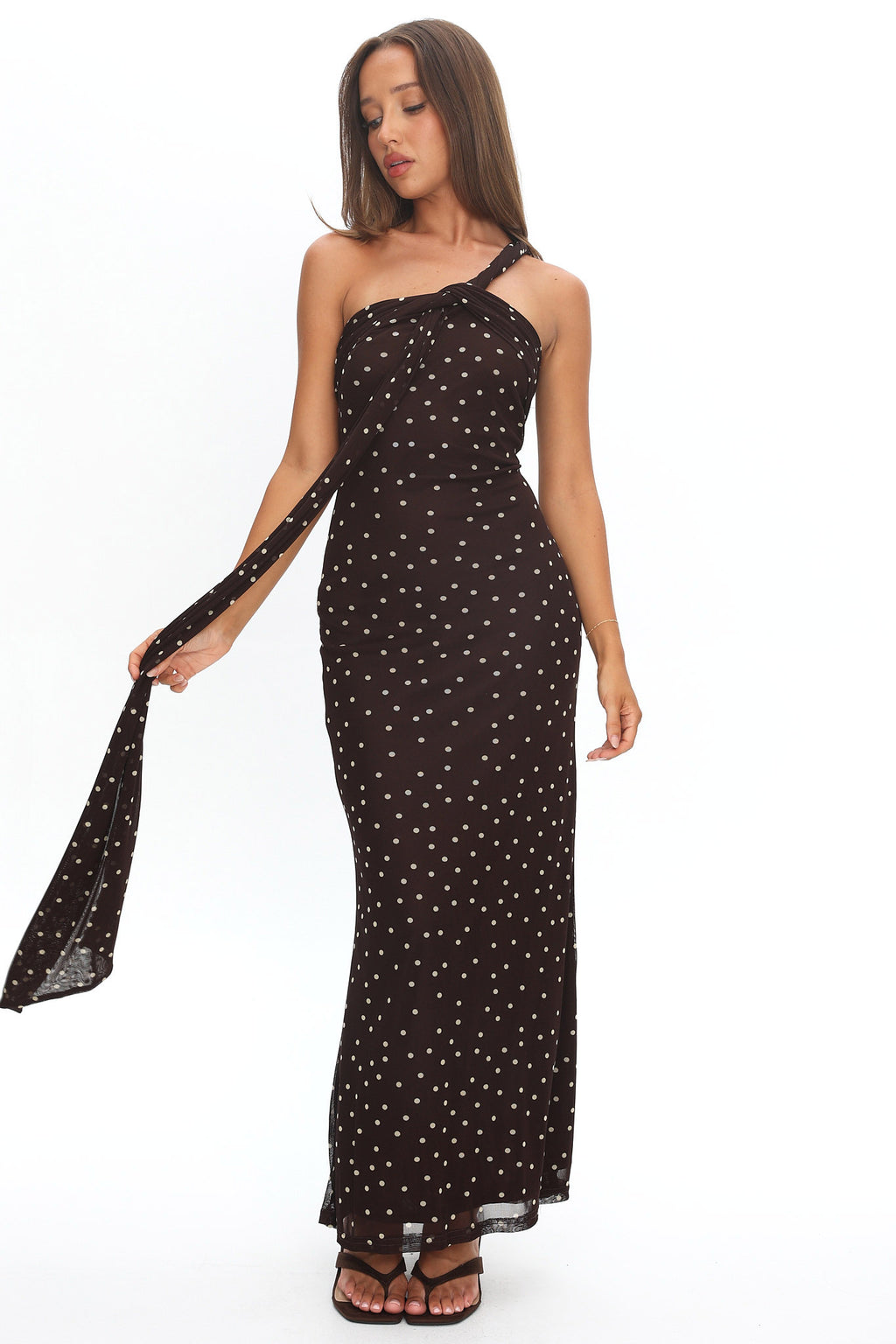 Honeydew Back Knot Maxi Dress Polka Dot Chocolate by Selfie Leslie