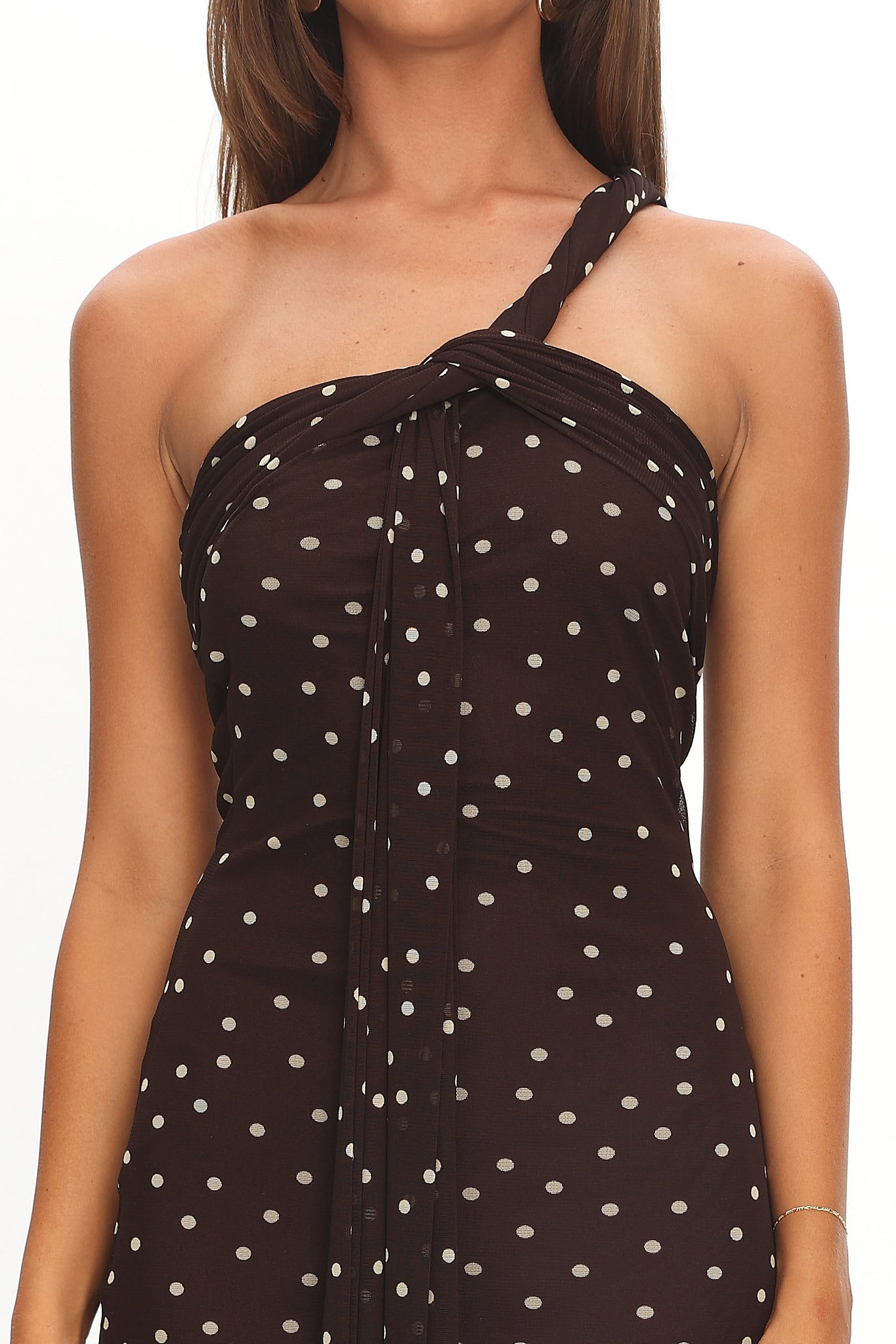 Honeydew Back Knot Maxi Dress Polka Dot Chocolate by Selfie Leslie