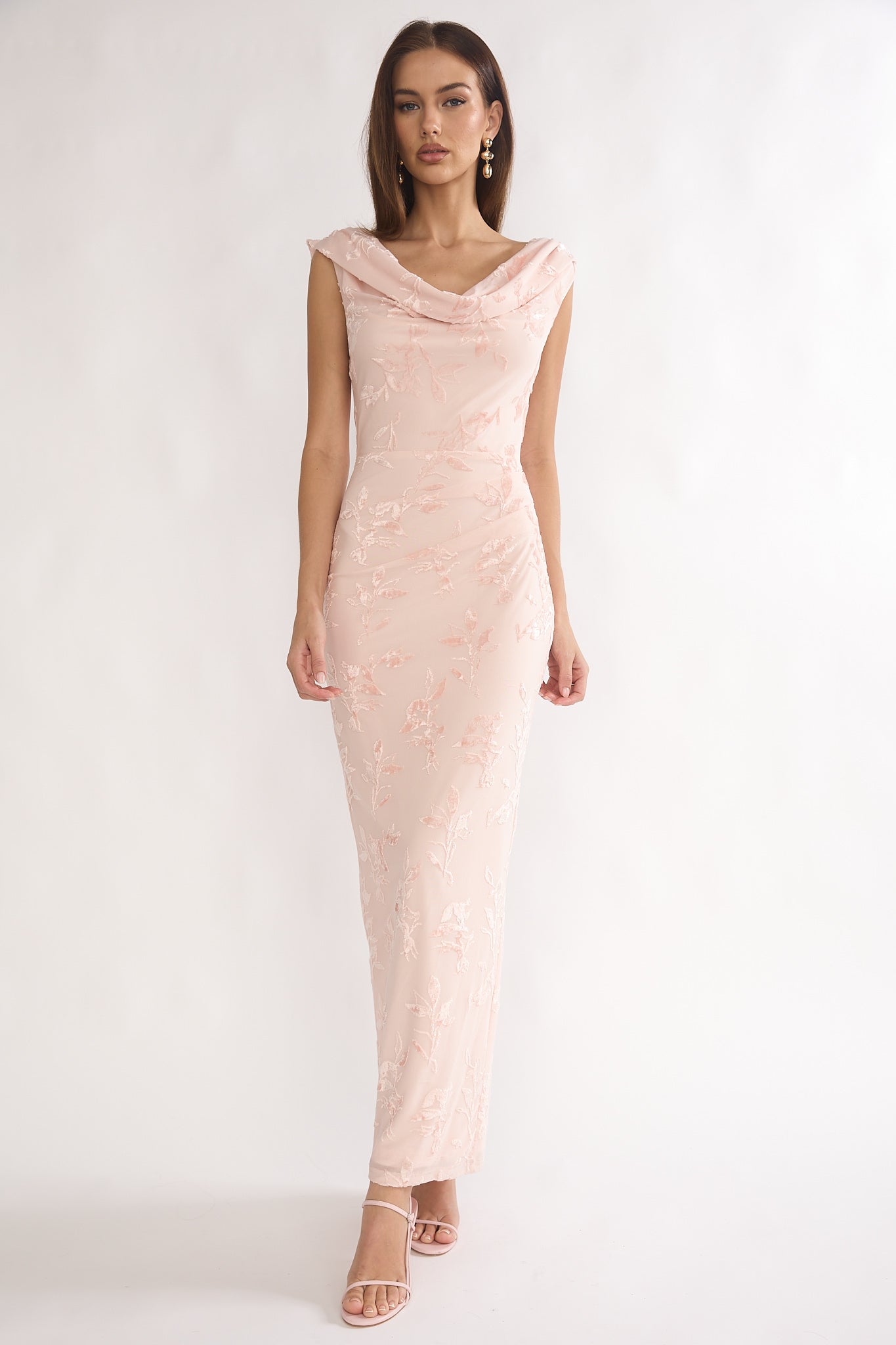 pink floral cowl neck dress Bejewelled | Cream AND PINK Floral Cowl-Neck Maxi Dress With Fringe Hem