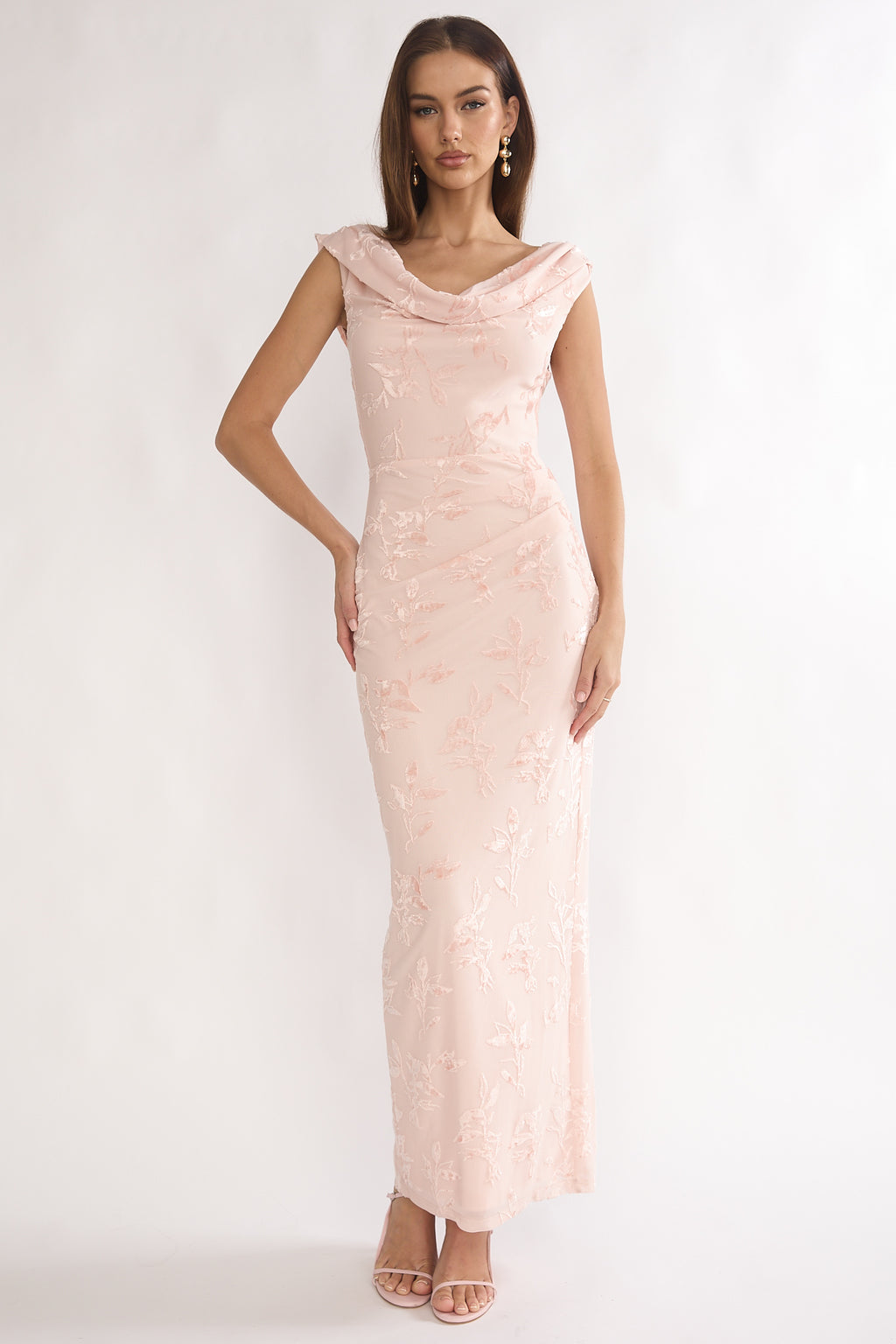 Evermore Cowl Neck Maxi Dress Floral Pink