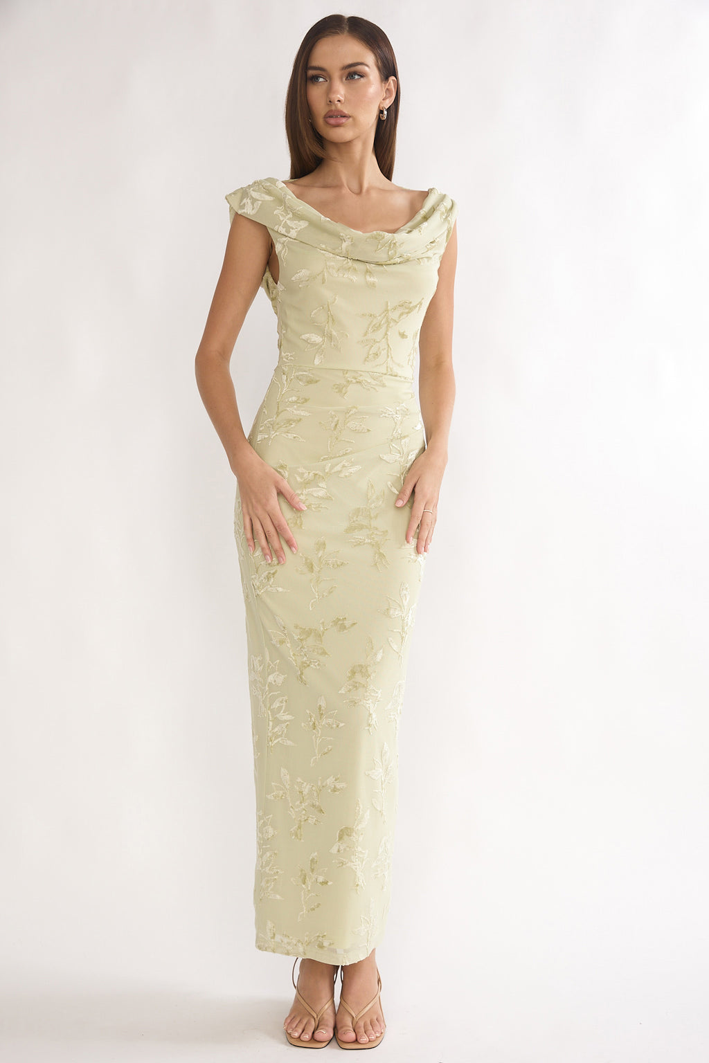 Evermore Cowl Neck Maxi Dress Floral Sage by Selfie Leslie